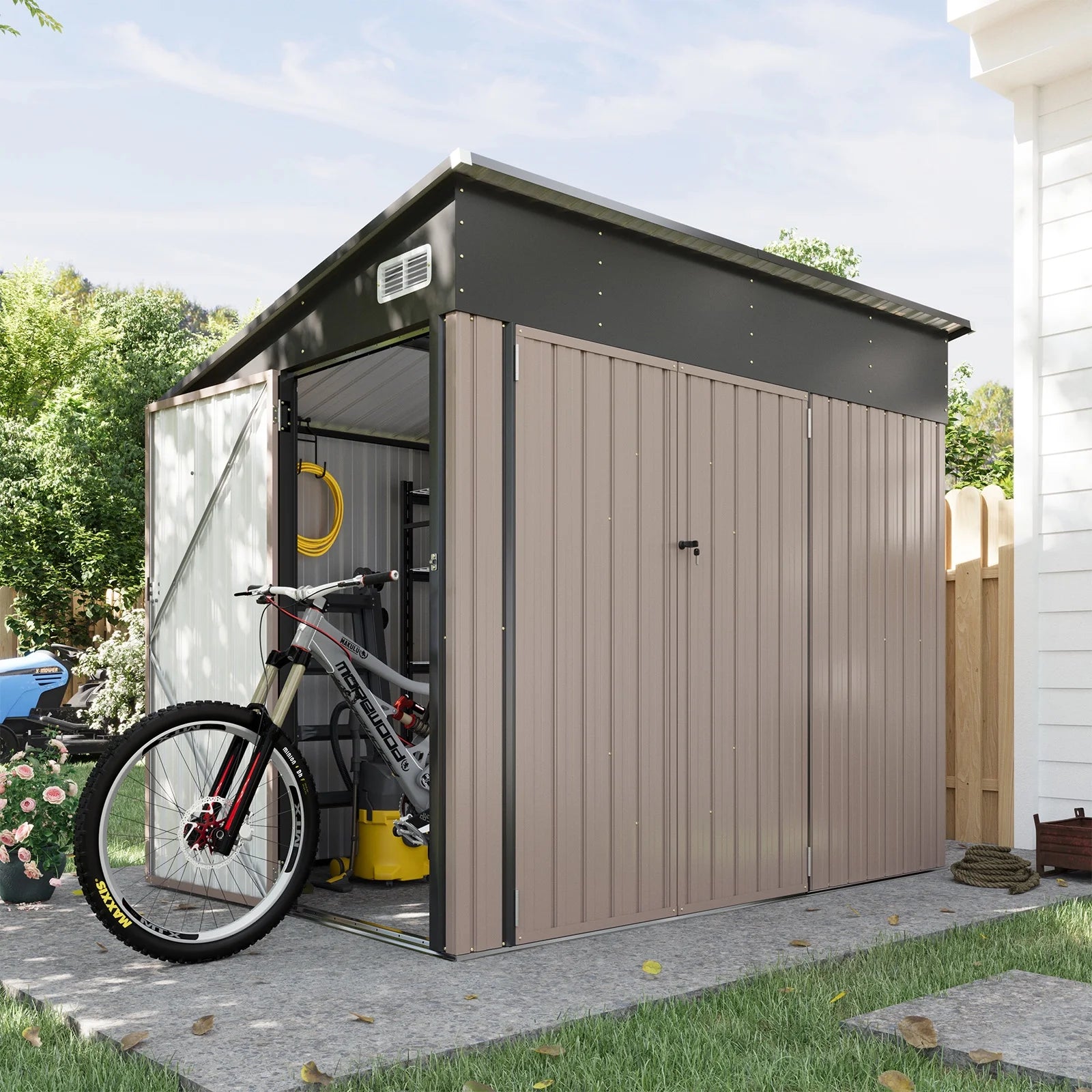 7.5'x5.5' Shed Outdoor Storage Shed with Triple Lockable Door Metal Storage