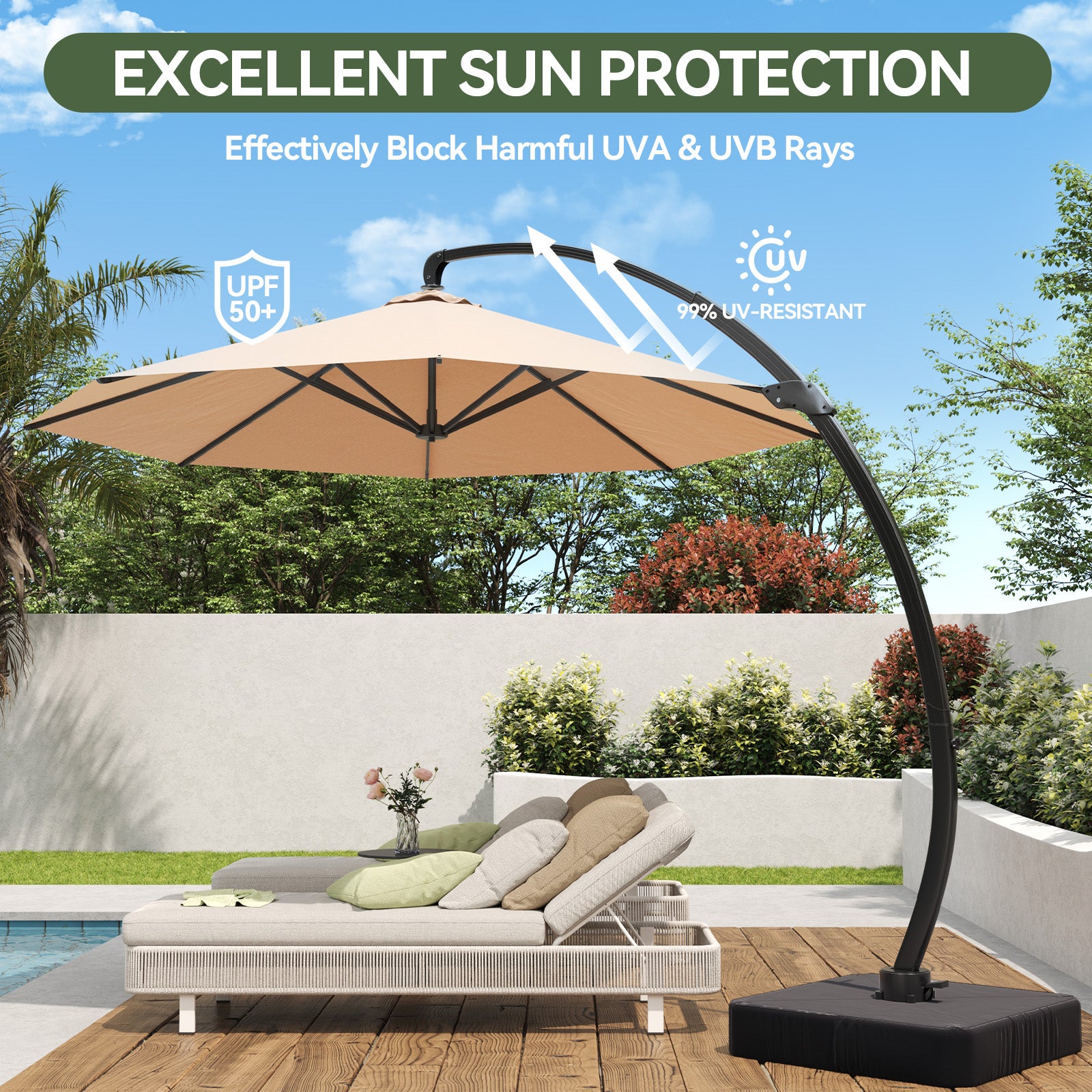 11' Aluminum Outdoor Offset Cantilever Umbrella with Base