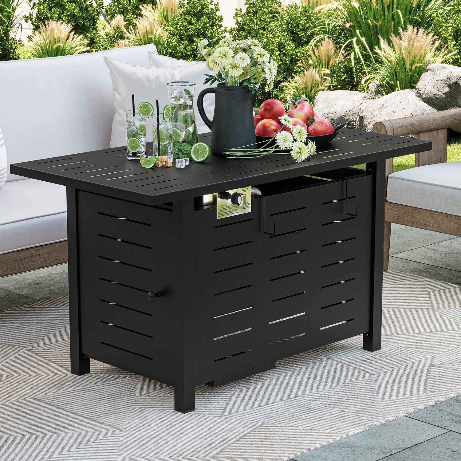 Clouddwell 40"/44" Black/Brown Propane Fire Pit Table, 50,000 BTU Outdoor Gas Firepit with Lava Rocks, Removable Lid & Waterproof Cover for Patio