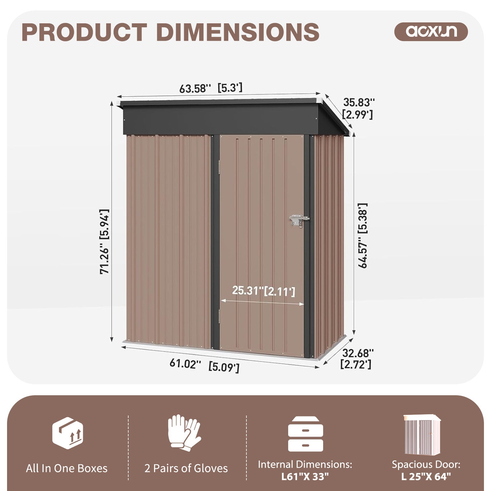 Aoxun 4.9x2.9 FT Outdoor Storage Shed - Metal Garden Shed with Base, Waterproof Garden Tool Shed with Lockable Doors, Perfect for Backyard, Patio, Poolside