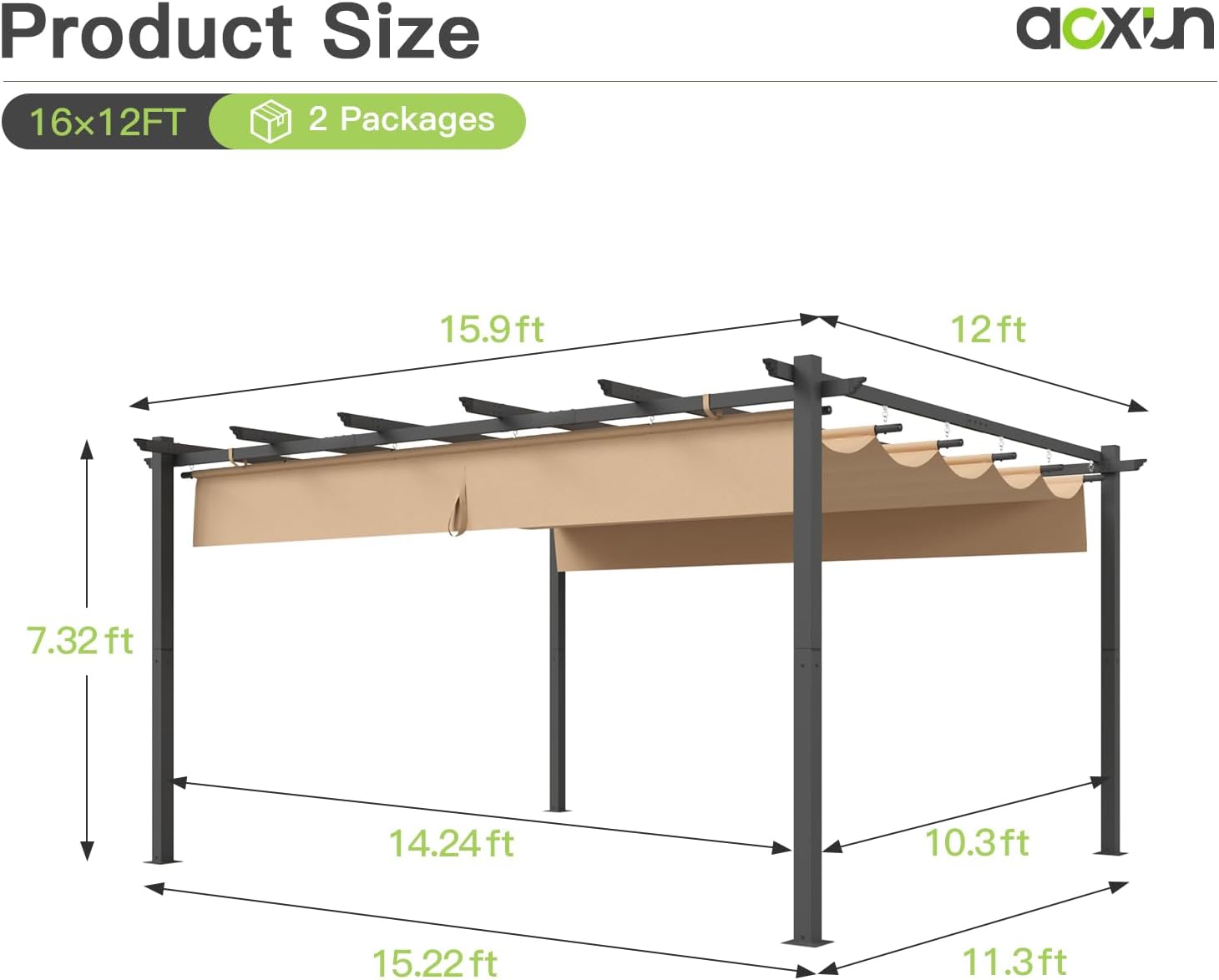 Retractable Pergola with Sun Shade Cover