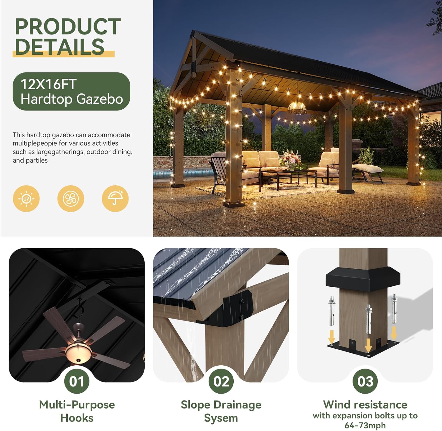 Hardtop Cedar Wood Gazebo