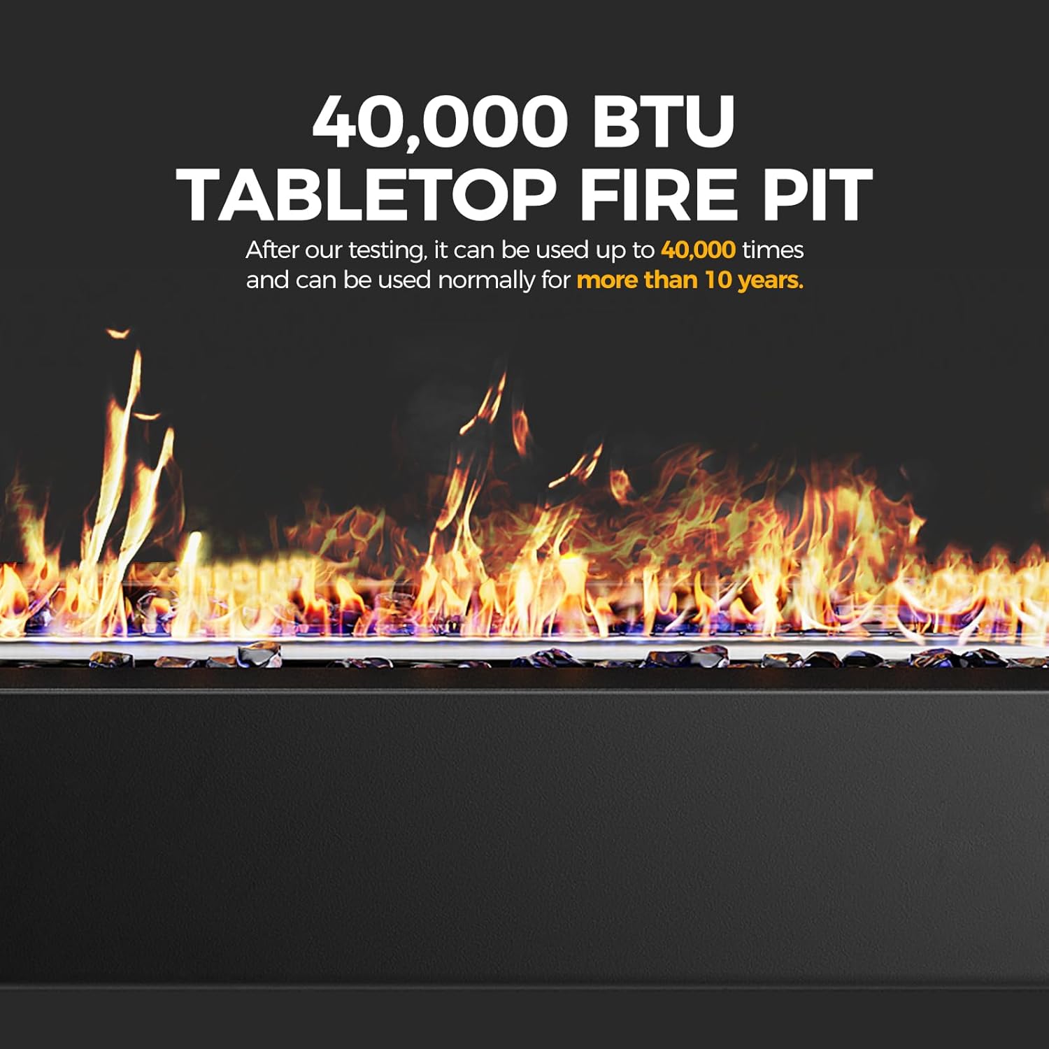 28” Tabletop Propane Fire Pit with Glass Shield & Rocks, 40,000 BTU