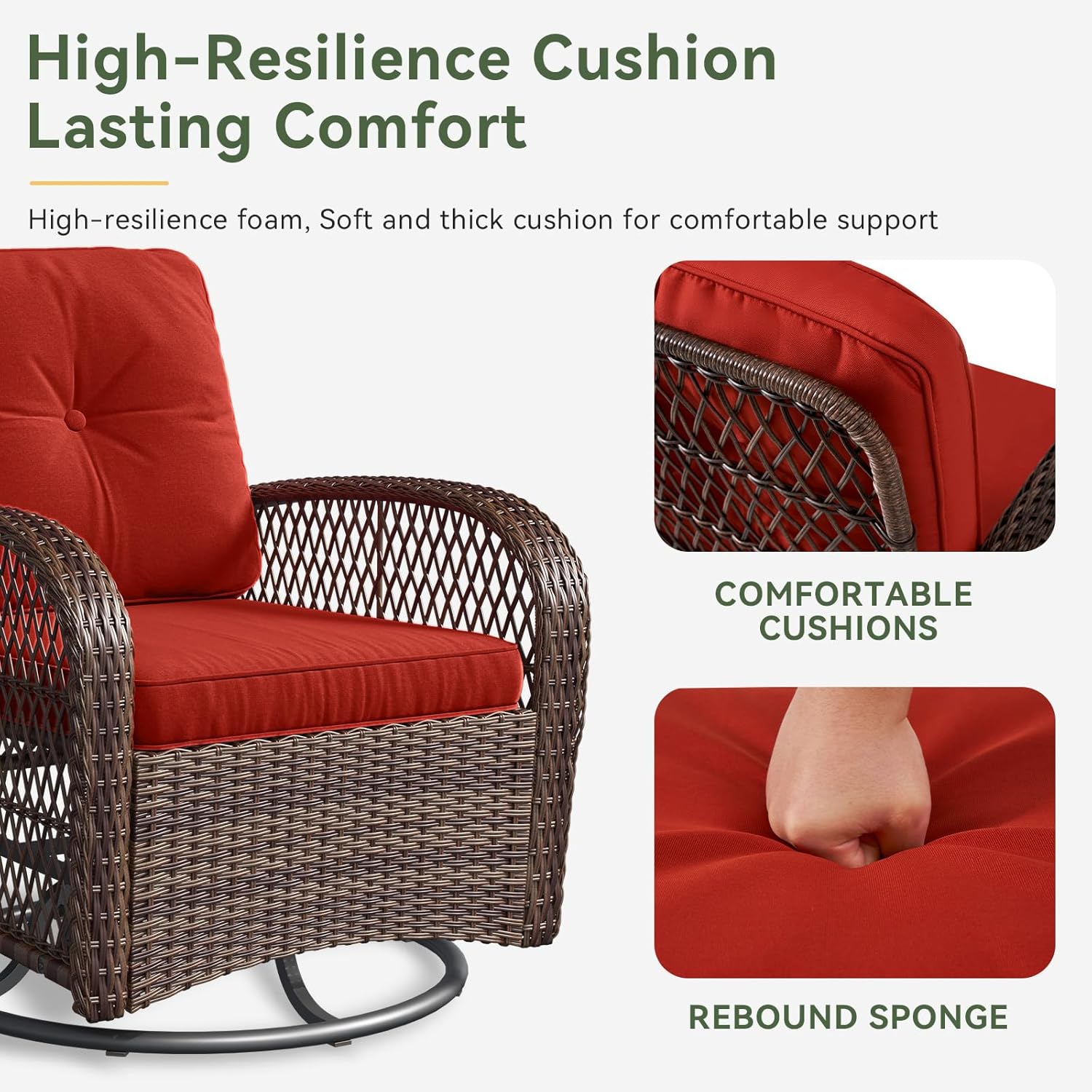 3 pcs Swivel Rocking Chairs & Tempered Glass Table Set