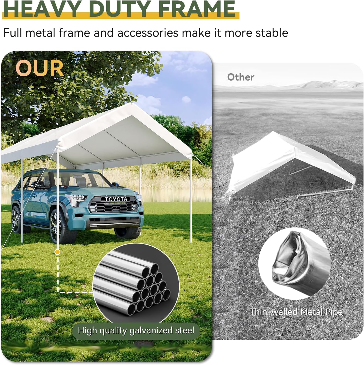 10x20x9 FT Portable Carport Tent with Reinforced Structure