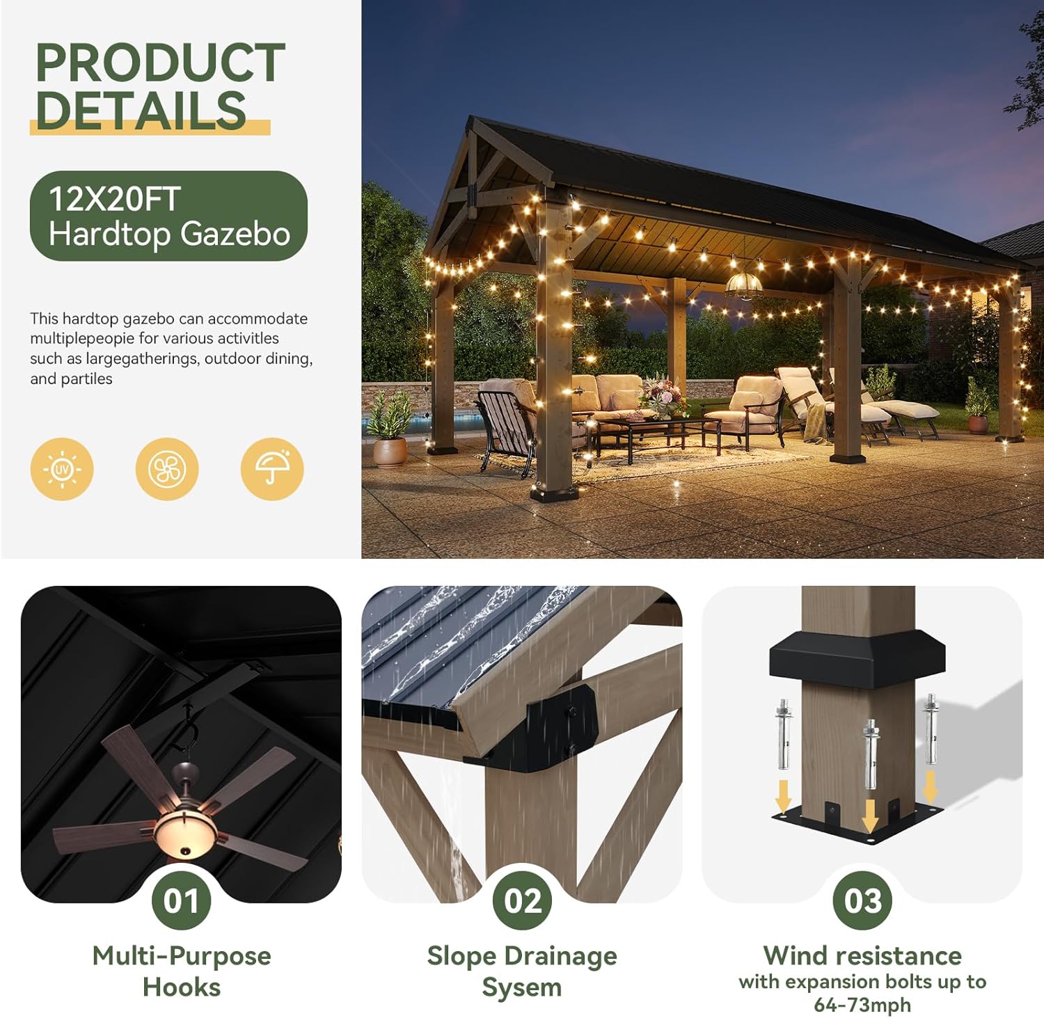 Hardtop Cedar Wood Gazebo