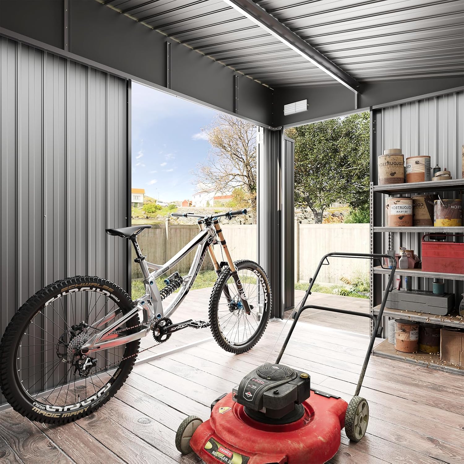 Aoxun 8' x 4' Shed 140 CU.FT. Outdoor Shed with Triple Lockable Door Metal Storage Cabinet with Premium Waterproof Panel for Tools Bicycles Storage for Garden, Patio, Courtyard Visit the Aoxun Store