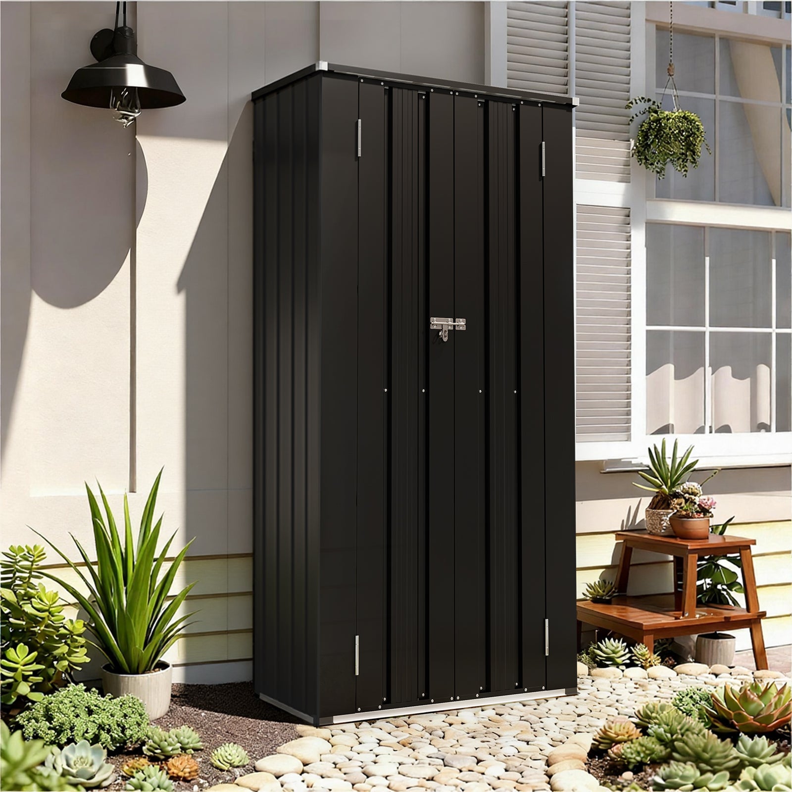 Aoxun 2.5’x1.5’ Outdoor Storage Cabinet, Outdoor Metal Storage Shed with 2 Adjustable Shelves & Lockable Doors, Vertical Tool Shed for Patio Garden, Garage, Porch, Black