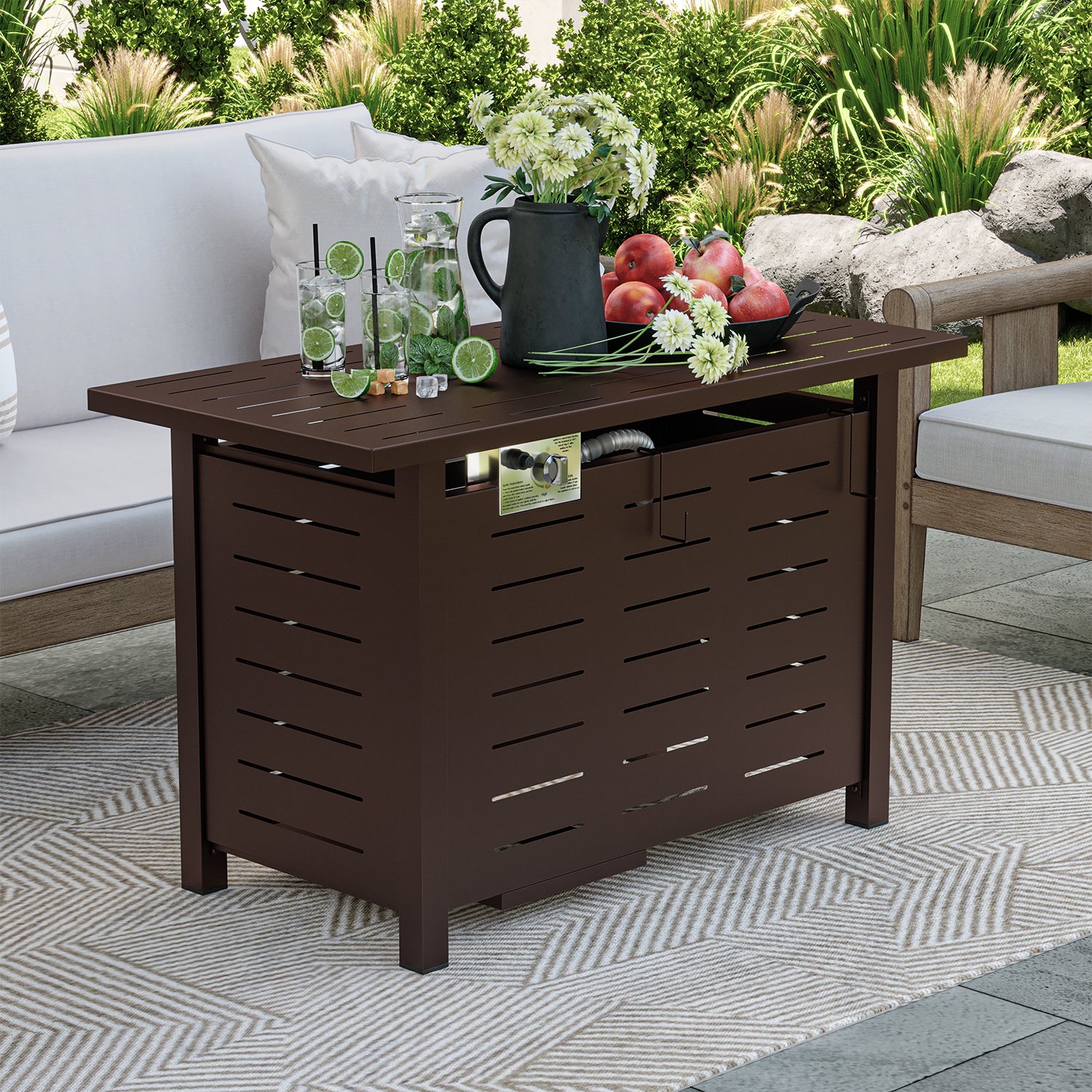 Clouddwell 40"/44" Black/Brown Propane Fire Pit Table, 50,000 BTU Outdoor Gas Firepit with Lava Rocks, Removable Lid & Waterproof Cover for Patio