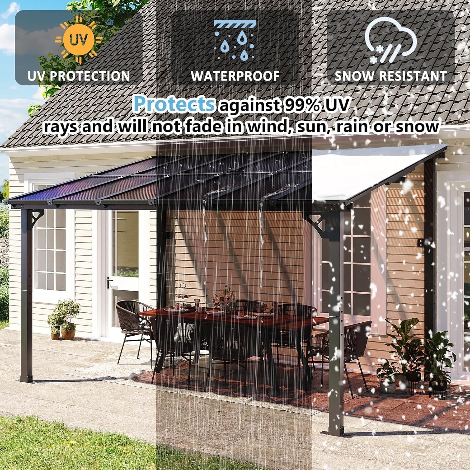 Aoxun 10' x 12' Gazebo, Premium Pergola with Sloped Roof, Aluminium Structure Large Wall-Mounted Heavy Duty Awnings, for Backyard, Patio, Deck and Lawn(Black)