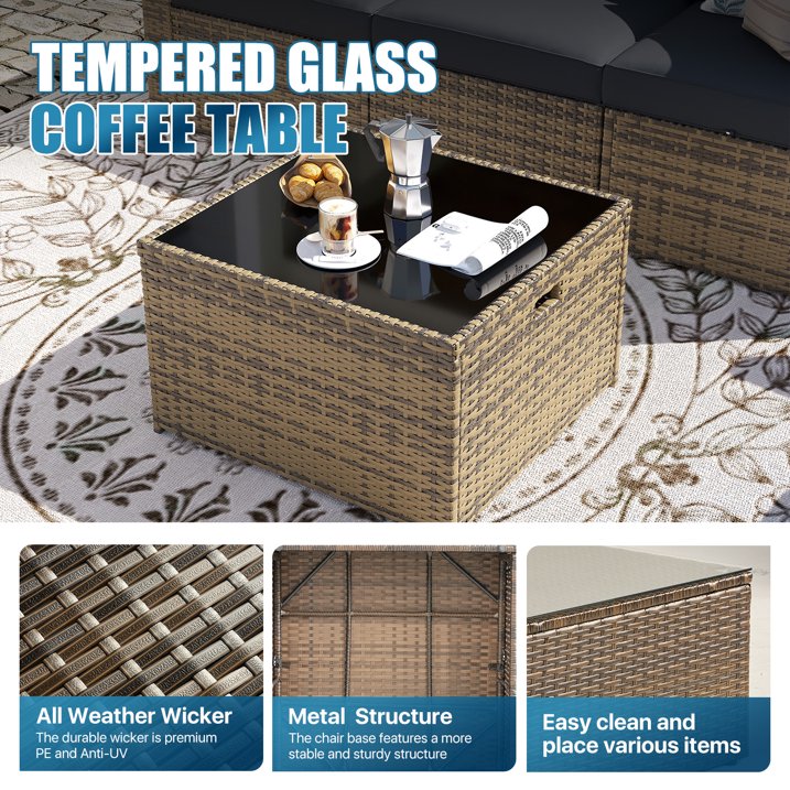 Sunmthink Patio Furniture Sets, 10-Piece Outdoor Patio Furniture with Thick Cushions, Wicker Outdoor Conversation Set and Waterproof Cover for Backyard, Poolside, Garden