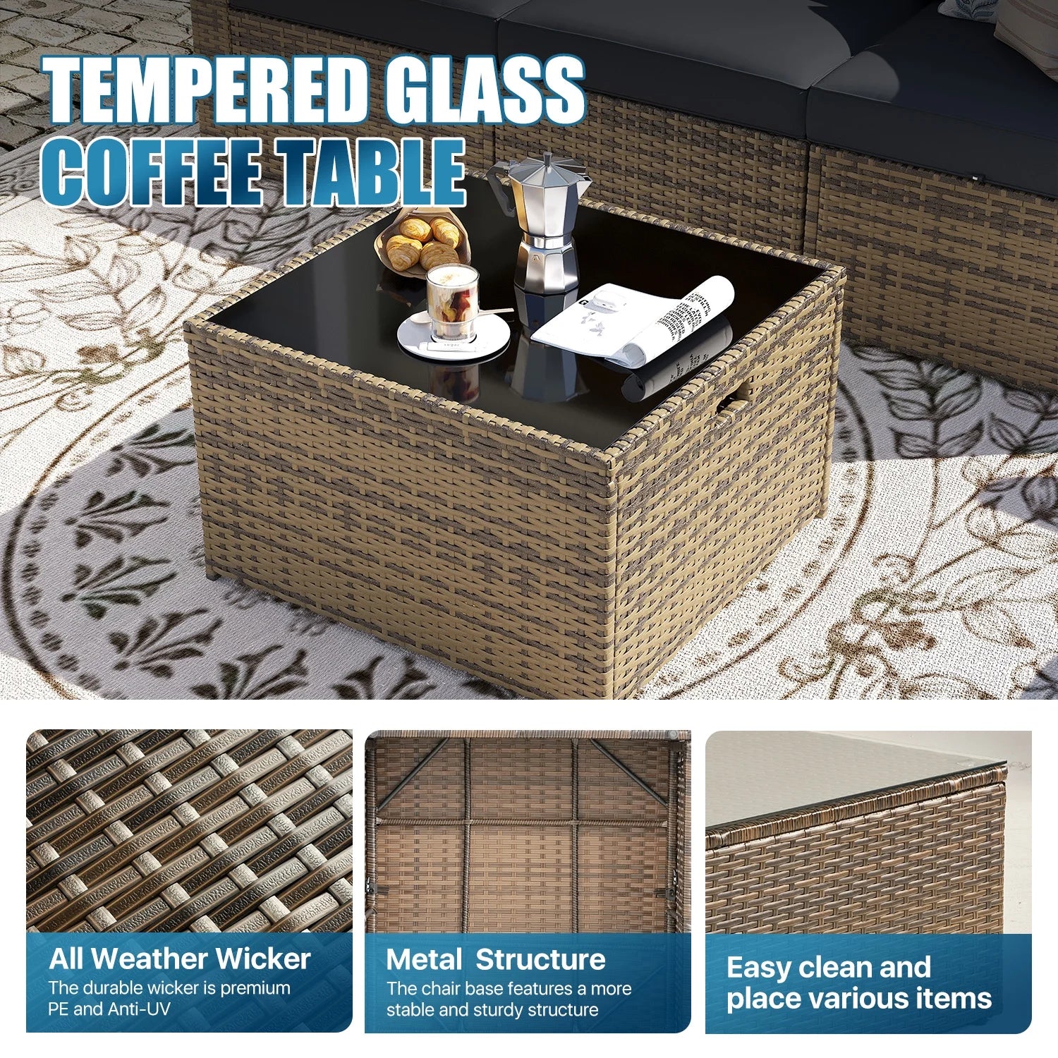 Sunmthink Patio Furniture Sets, 11-Piece Outdoor Patio Furniture with Thick Cushions, Wicker Outdoor Conversation Set and Waterproof Cover for Backyard, Poolside, Garden