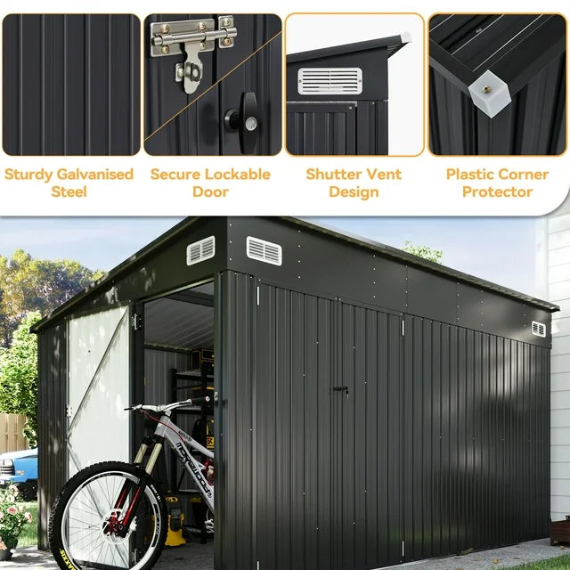 11.5’x7.5’ Shed Outdoor Storage Shed with Triple Lockable Door Metal Storage