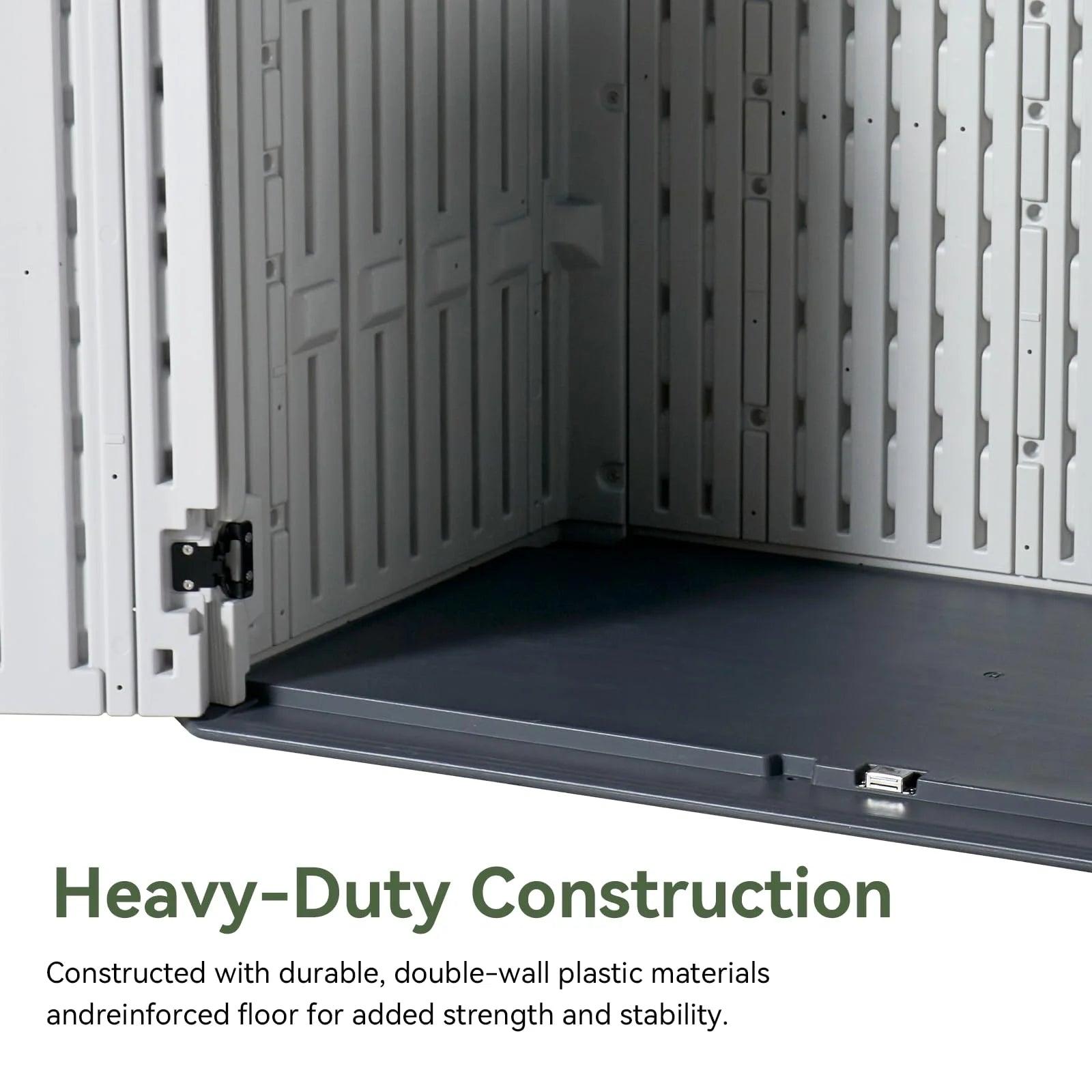 35 Cu.Ft Outdoor Storage Shed, Waterproof Horizontal Resin Cabinet for Trash Cans, Lawn Mowers, Generators, and Garden Tools, White