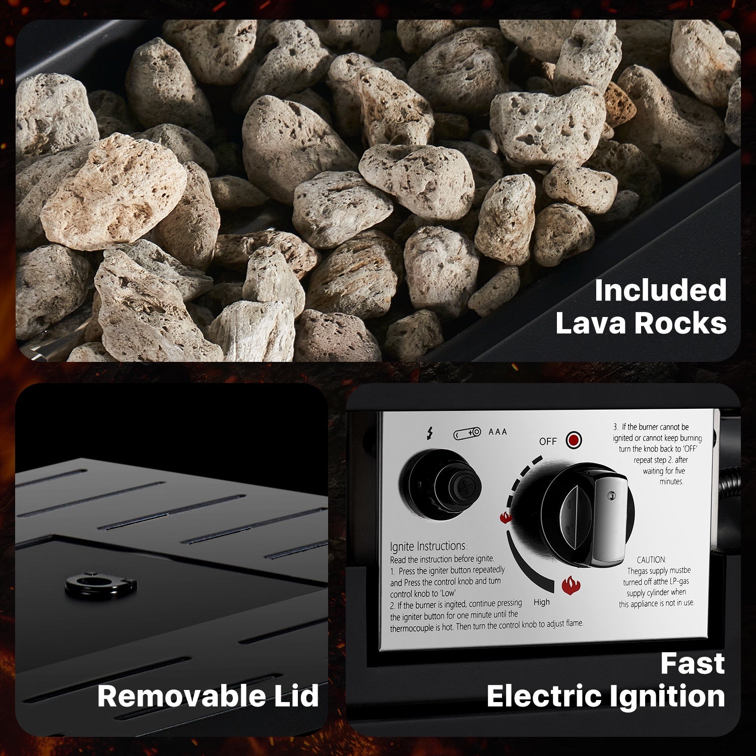 44" Propane Fire Pit Table, 50,000 BTU Auto Ignition Steel Gas Fire Pit with Removable Lid & Waterproof Cover for Patio, Backyard, Black