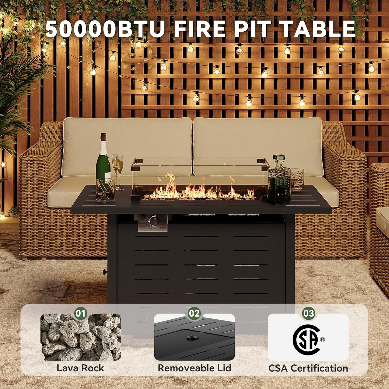 Steel Propane Fire Pit Table, 50,000 BTU
