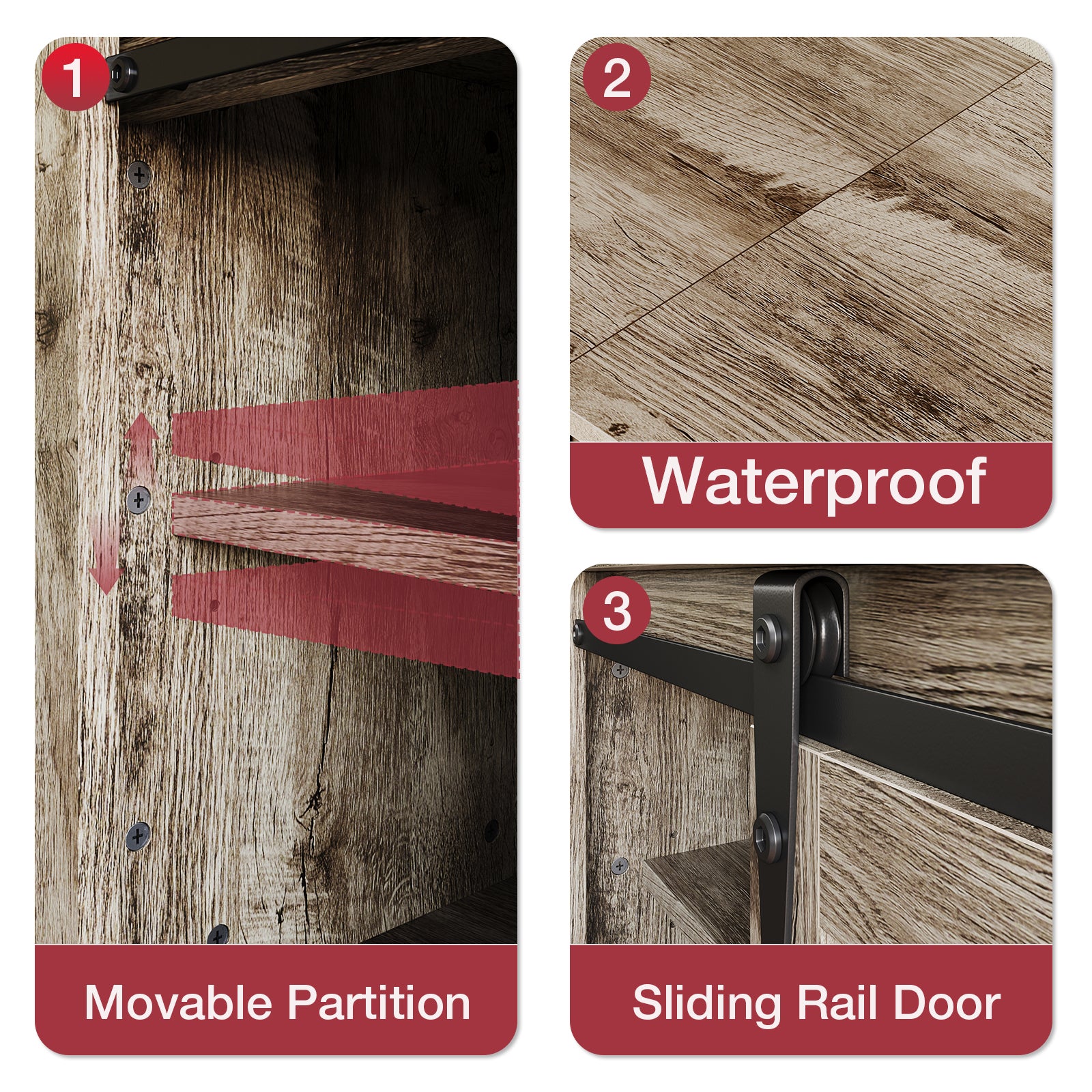 Farmhouse TV Stand for 65” TV, Entertainment Center with Storage Cabinets and Sliding Barn Doors, Rustic Media TV Console Table for Living Room, Gray