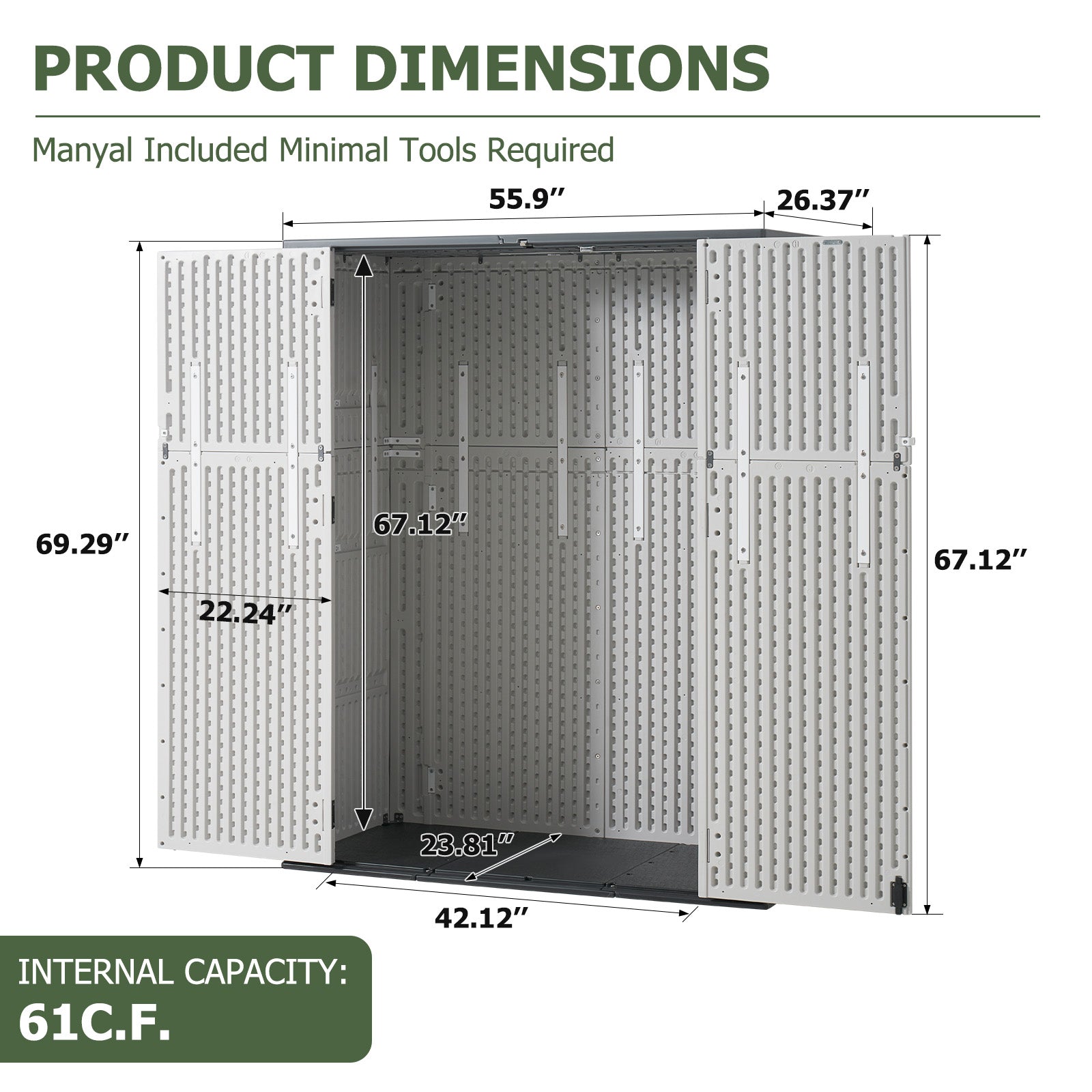 Aoxun 61 Cu.Ft Outdoor Storage Shed, Widened Outdoor Storage Cabinet Waterproof Vertical Resin Shed with Floor for Patio, Garden Tools, Pool Equipment, Easy to Assemble (White)