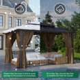 Clouddwell 10'x12' Hardtop Gazebo - Polycarbonate Double Roof with Netting & Curtains for Patio, Garden Sun Protection,Browm