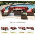 Aoxun 8 Piece Patio Furniture Set with 44” Fire Pit Table Wicker Rattan Outdoor Sectional Sofa Set with Coffee Table and 4” Thickened Cushions, Red (Waterproof Cover Included)