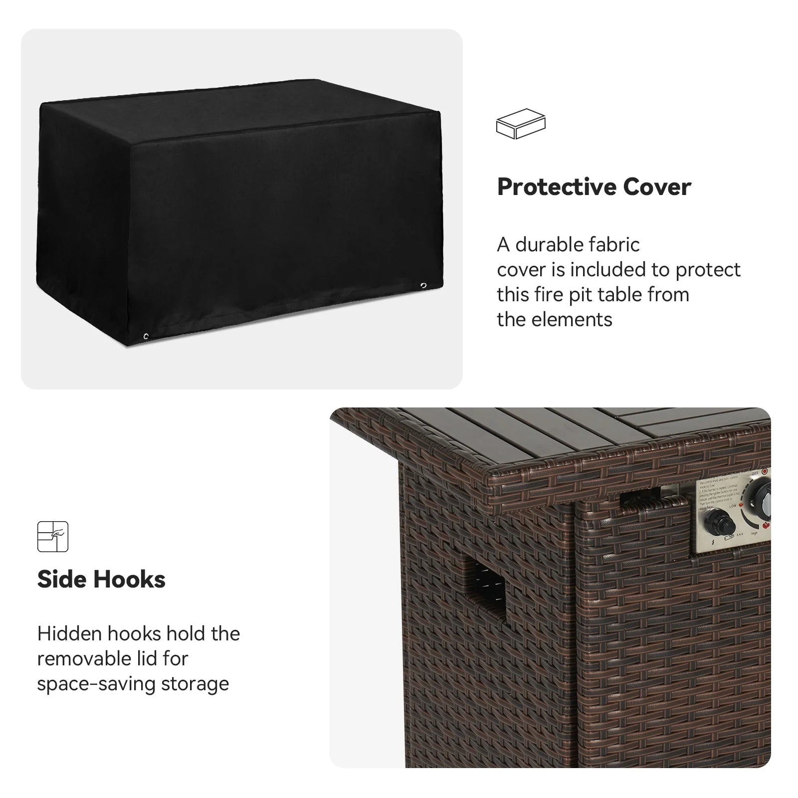 Propane Fire Pit Table, 40 in CSA Propane Fire Table Rectangular, 50,000 BTU Auto Ignition Gas Fire Pit for Outside Patio Deck, Brown Wicker