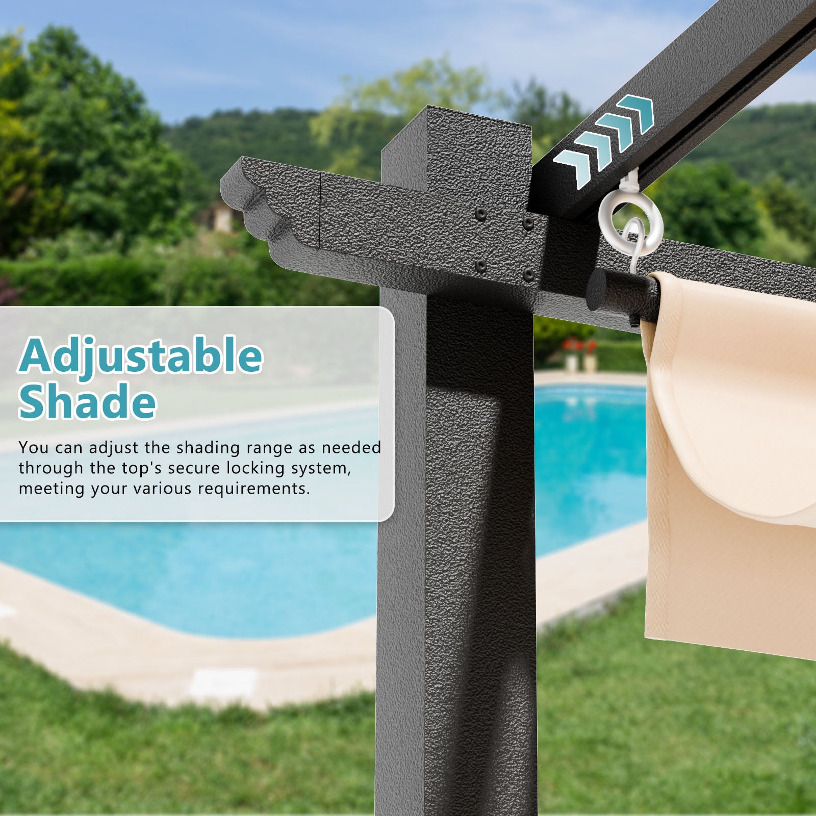 20'x10' Outdoor Retractable Pergola, with Sun-Proof Canopy, Patio Metal Pergolas Gazebos for Backyards, Gardens, Patios, Beige