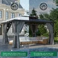 Clouddwell 12'x14' Hardtop Gazebo - Polycarbonate Double Roof with Netting & Curtains for Patio, Garden Sun Protection,Gray