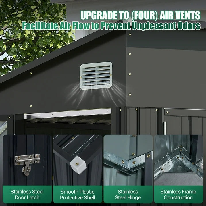 Clouddwell 8ft x 4ft Heavy-Duty Metal Storage Shed with 3 Doors, Lockable Lean-To Design, Weatherproof for Garden & Tools (Black)