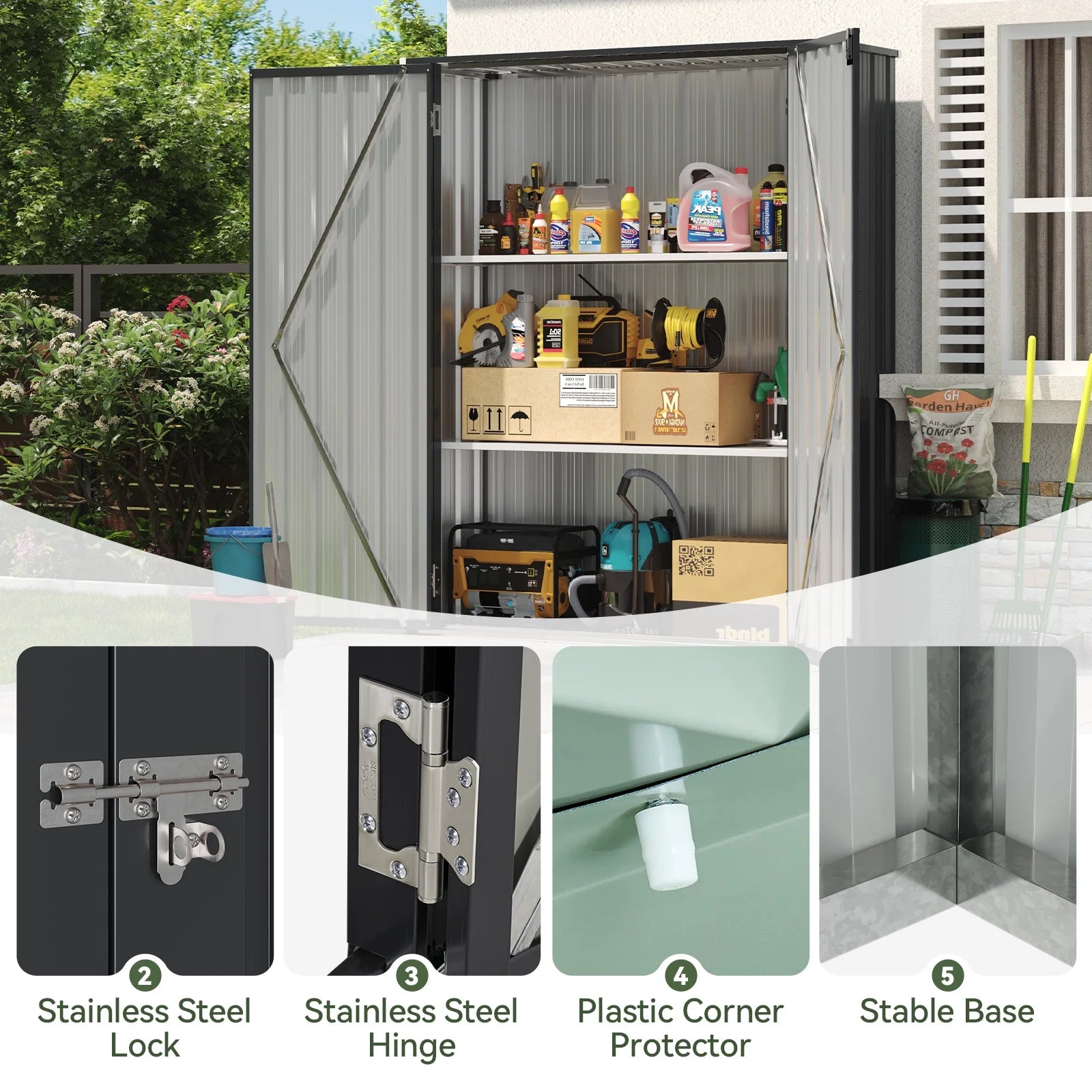 Aoxun 4.5x1.5 ft. Black Metal Storage Shed with 2 Shelves, Outdoor Waterproof Cabinet