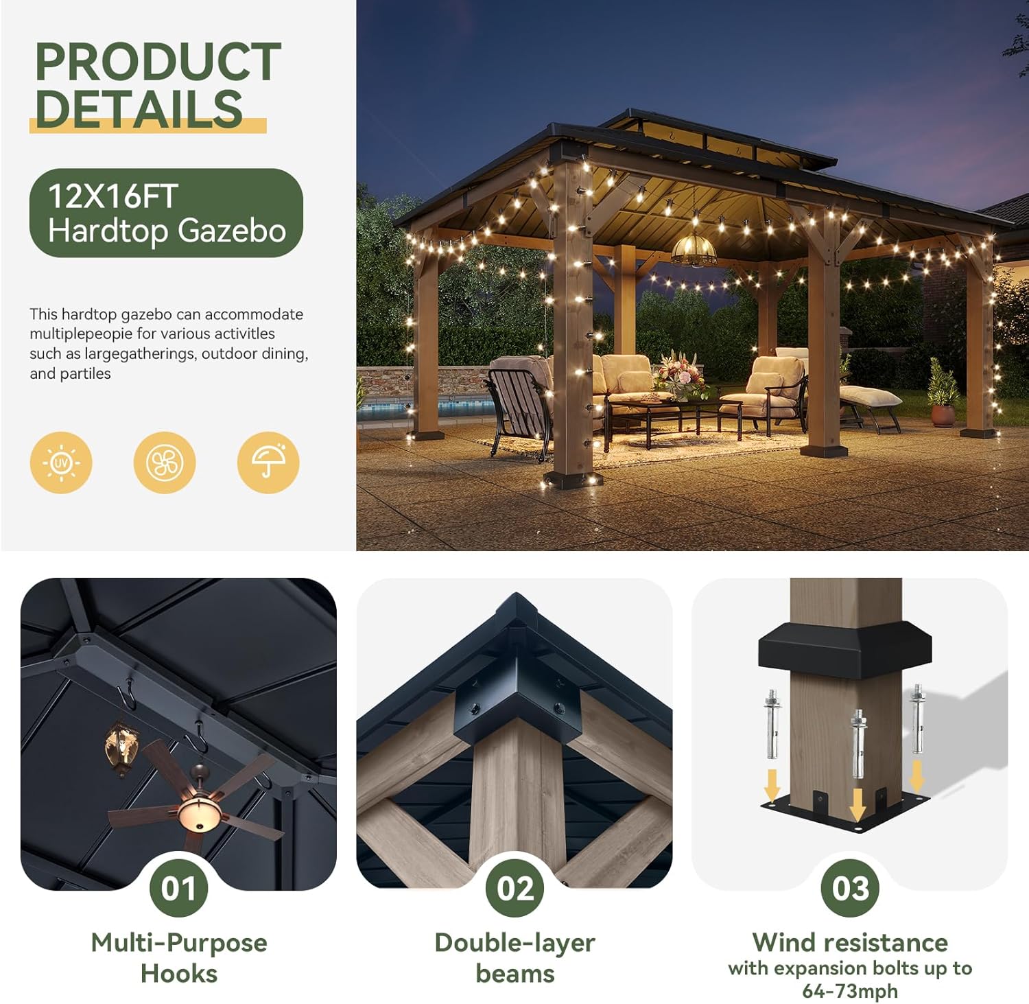 Hardtop Cedar Wood Gazebo