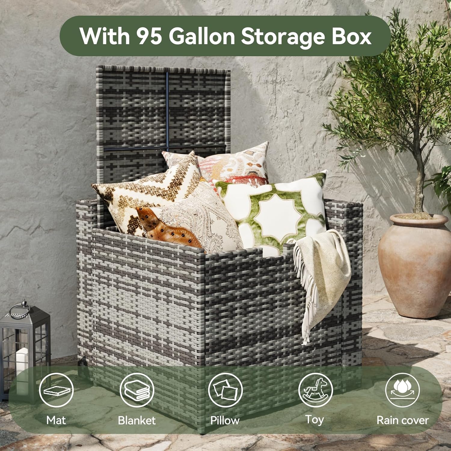 Aoxun 8 Piece Patio Furniture Set, Wicker Outdoor Furniture Set with Storage Box and Glass Top Table, Patio Sectional Set with Thickened Cushions and Include Waterproof Cover