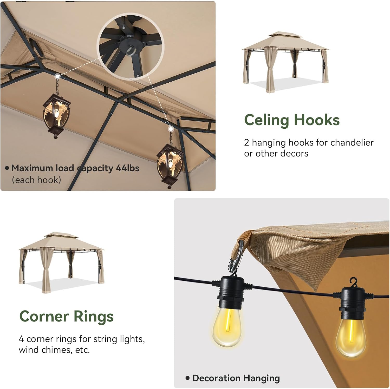 Soft Top Metal Frame Gazebo with Double Roofs