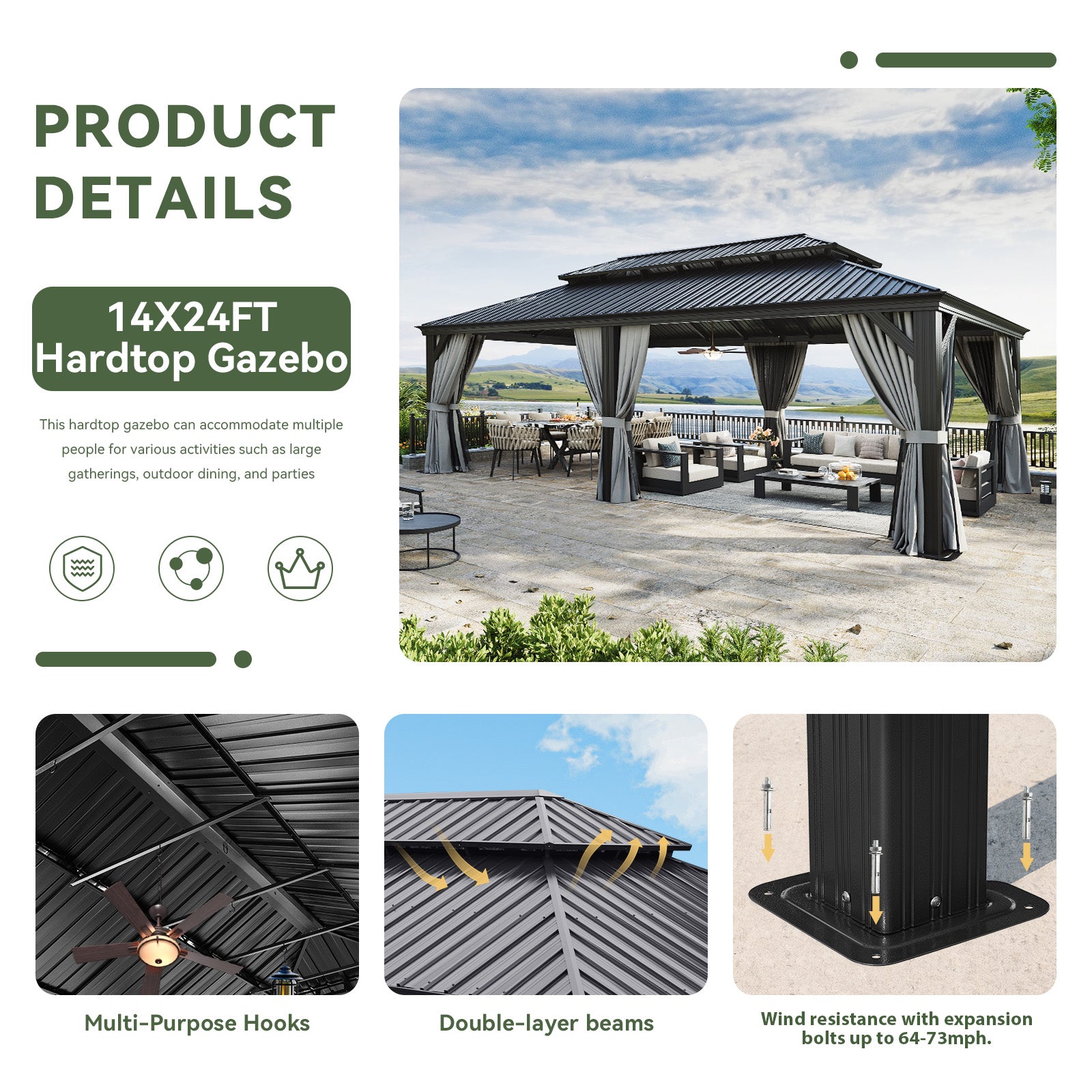 Hardtop Aluminum Gazebo with Rain Gutter