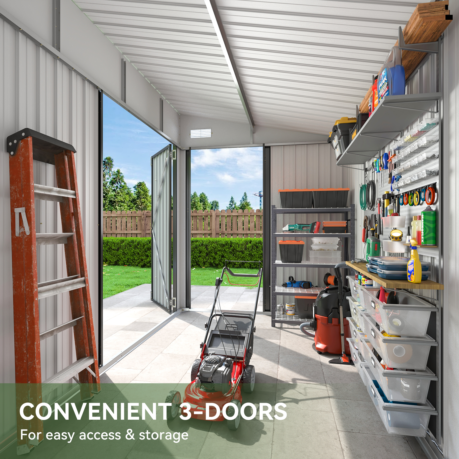 Aoxun 7.5'x4' Triple Door Shed Outdoor Storage Shed with Three Lockable Door Metal Storage Cabinet with Slopping Roof for Tools Bicycles Storage for Garden, Backyards (Black)