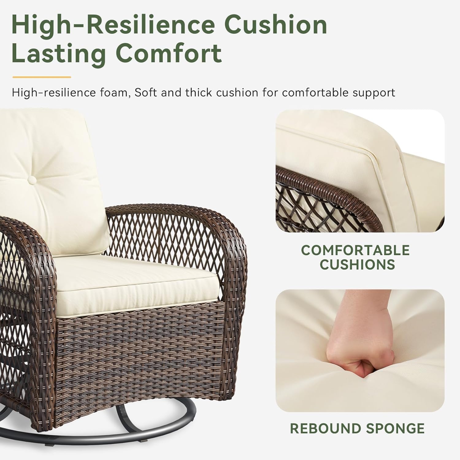 3 pcs Swivel Rocking Chairs & Tempered Glass Table Set