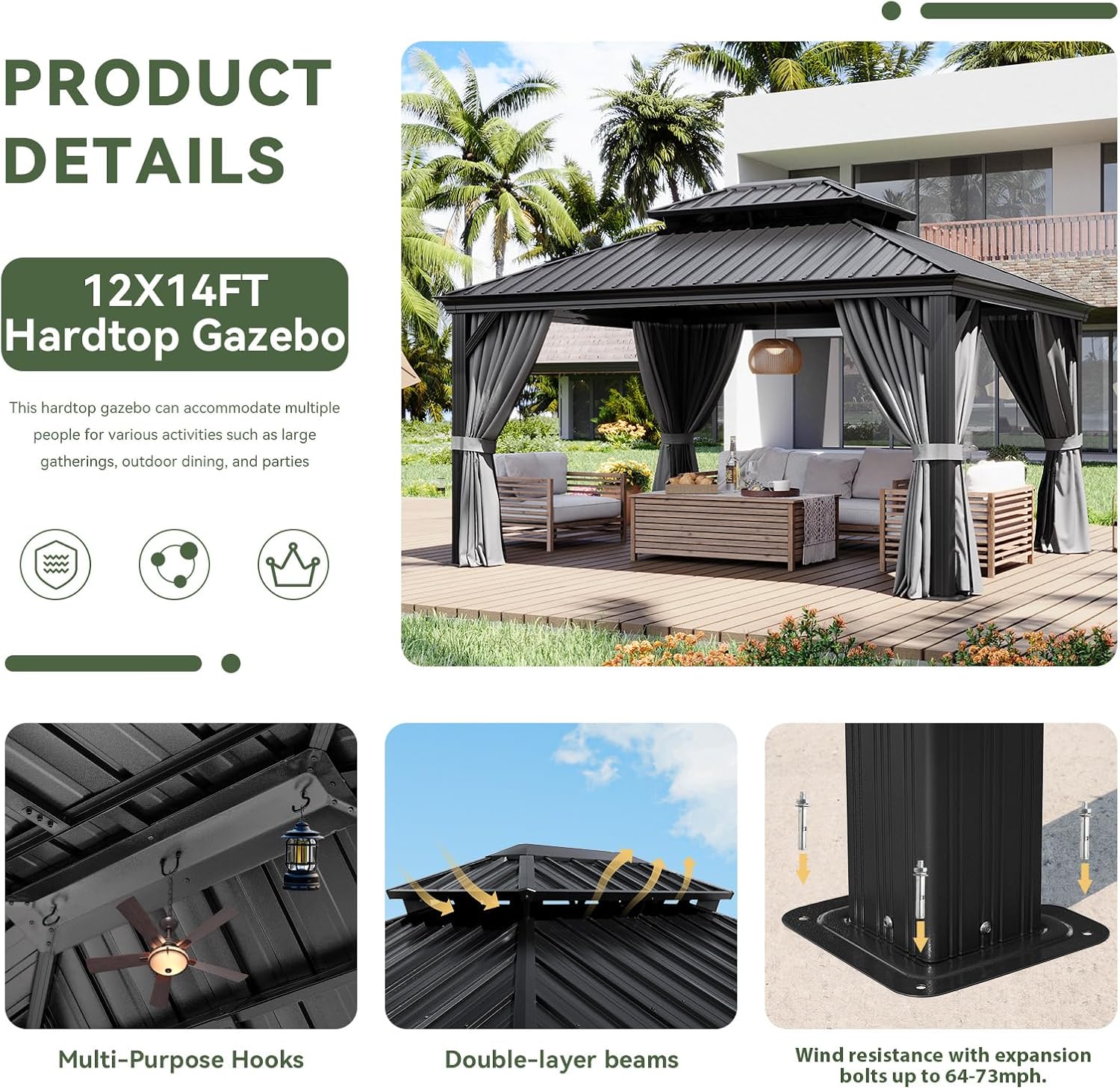 Hardtop Aluminum Gazebo with Rain Gutter
