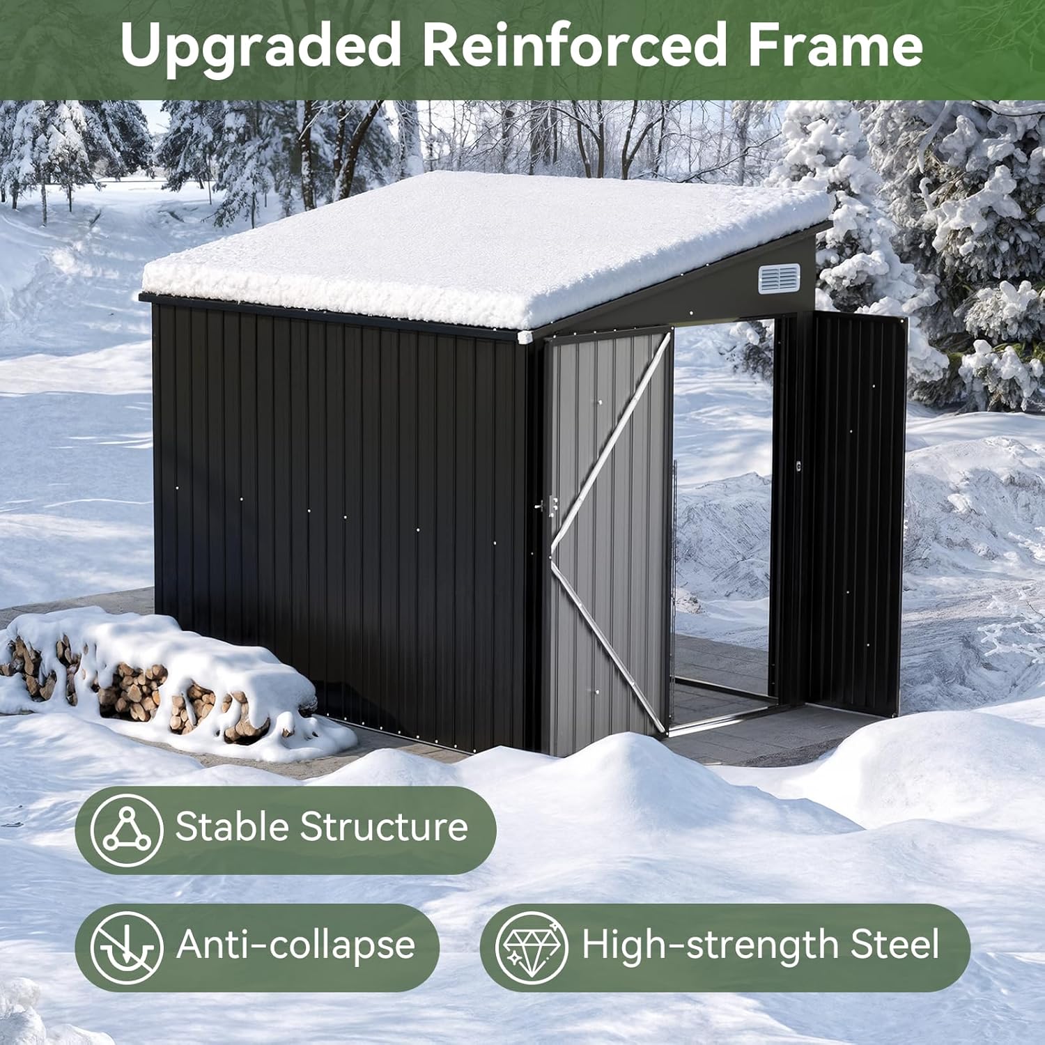 Aoxun 8' x 4' Shed 140 CU.FT. Outdoor Shed with Triple Lockable Door Metal Storage Cabinet with Premium Waterproof Panel for Tools Bicycles Storage for Garden, Patio, Courtyard Visit the Aoxun Store