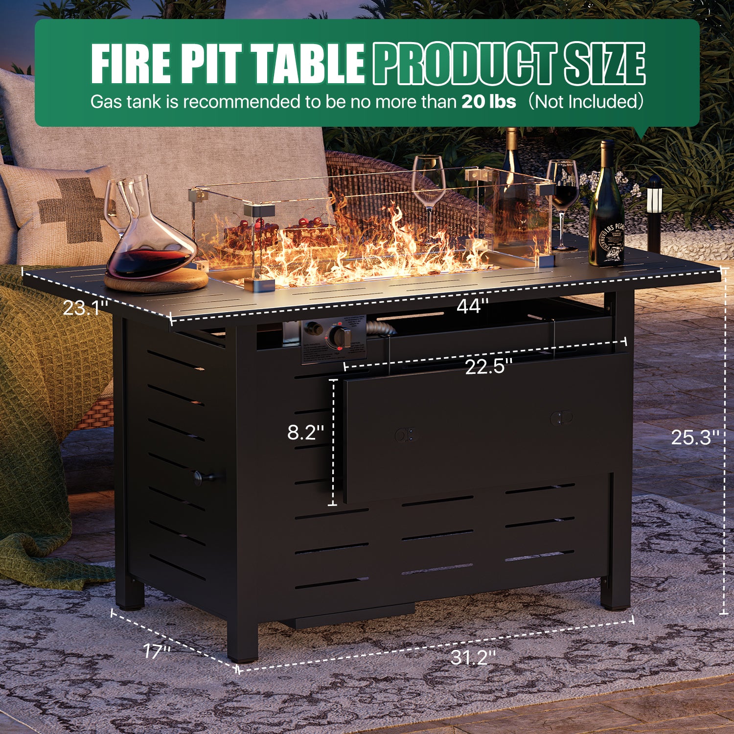 Clouddwell 40"/44" Black/Brown Propane Fire Pit Table, 50,000 BTU Outdoor Gas Firepit with Lava Rocks, Removable Lid & Waterproof Cover for Patio