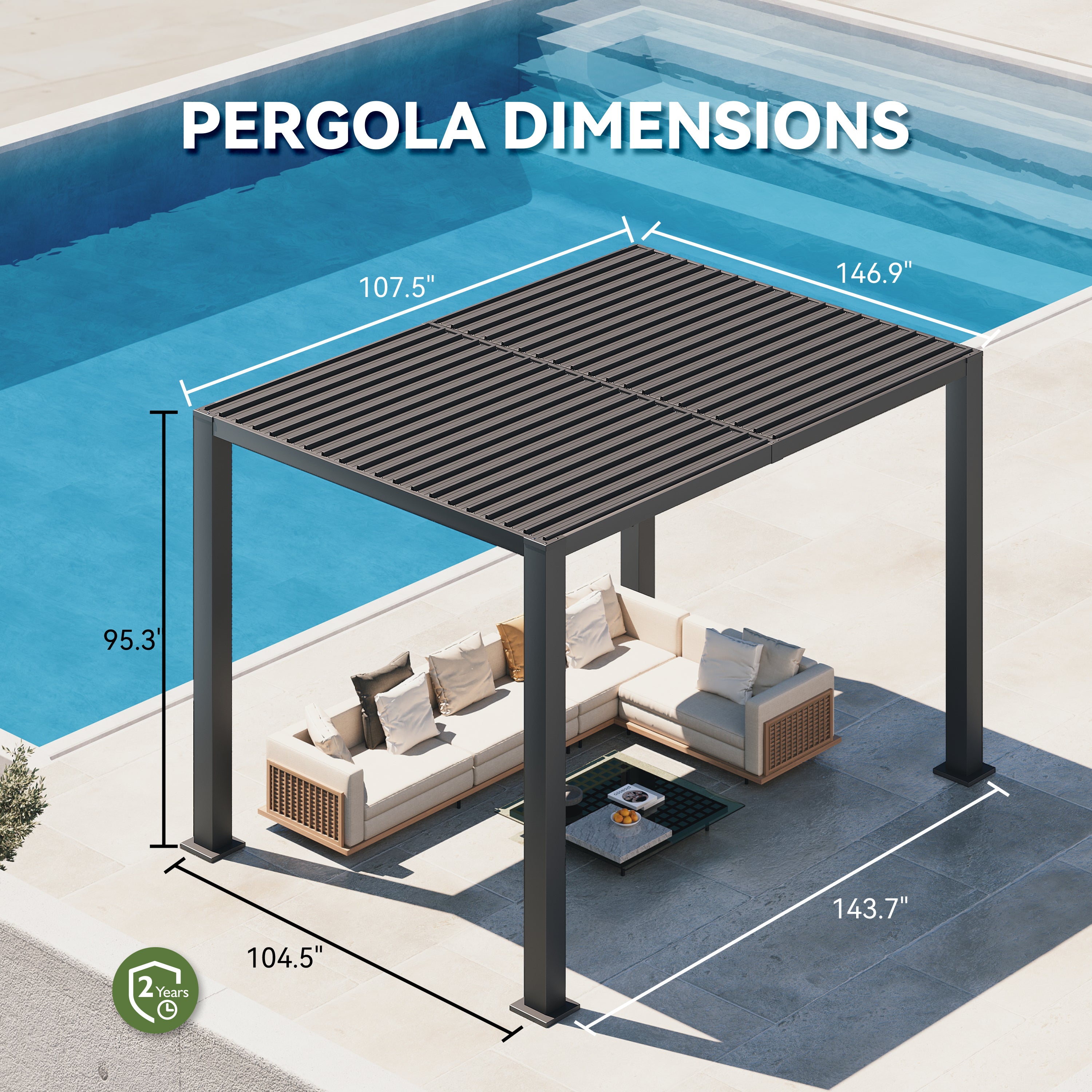 Aoxun Motorized Louvered Pergola 9' x 12' | Electric Retractable Outdoor Pergola with 2 Independent Adjustable Roofs, Built-in LED Lights, Rust-Resistant Frame for Patio