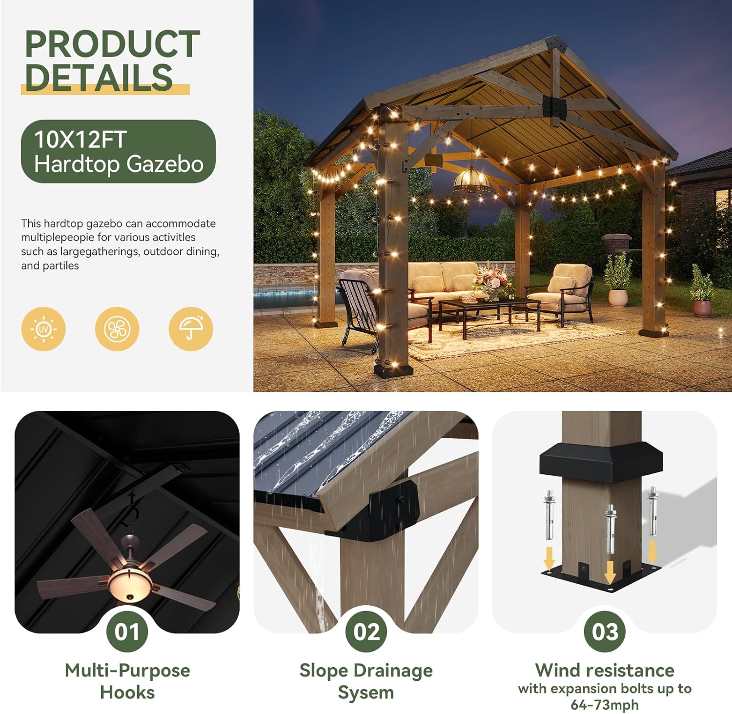 Hardtop Cedar Wood Gazebo