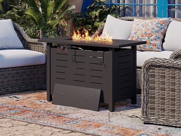 Aoxun 40" Outdoor Propane Fire Pit Table with Removable Lid - 50,000 BTU Patio Heater, Rectangle Gas Fire Pit with Lava Rocks & Waterproof Cover for Deck, Backyard, Garden,Black