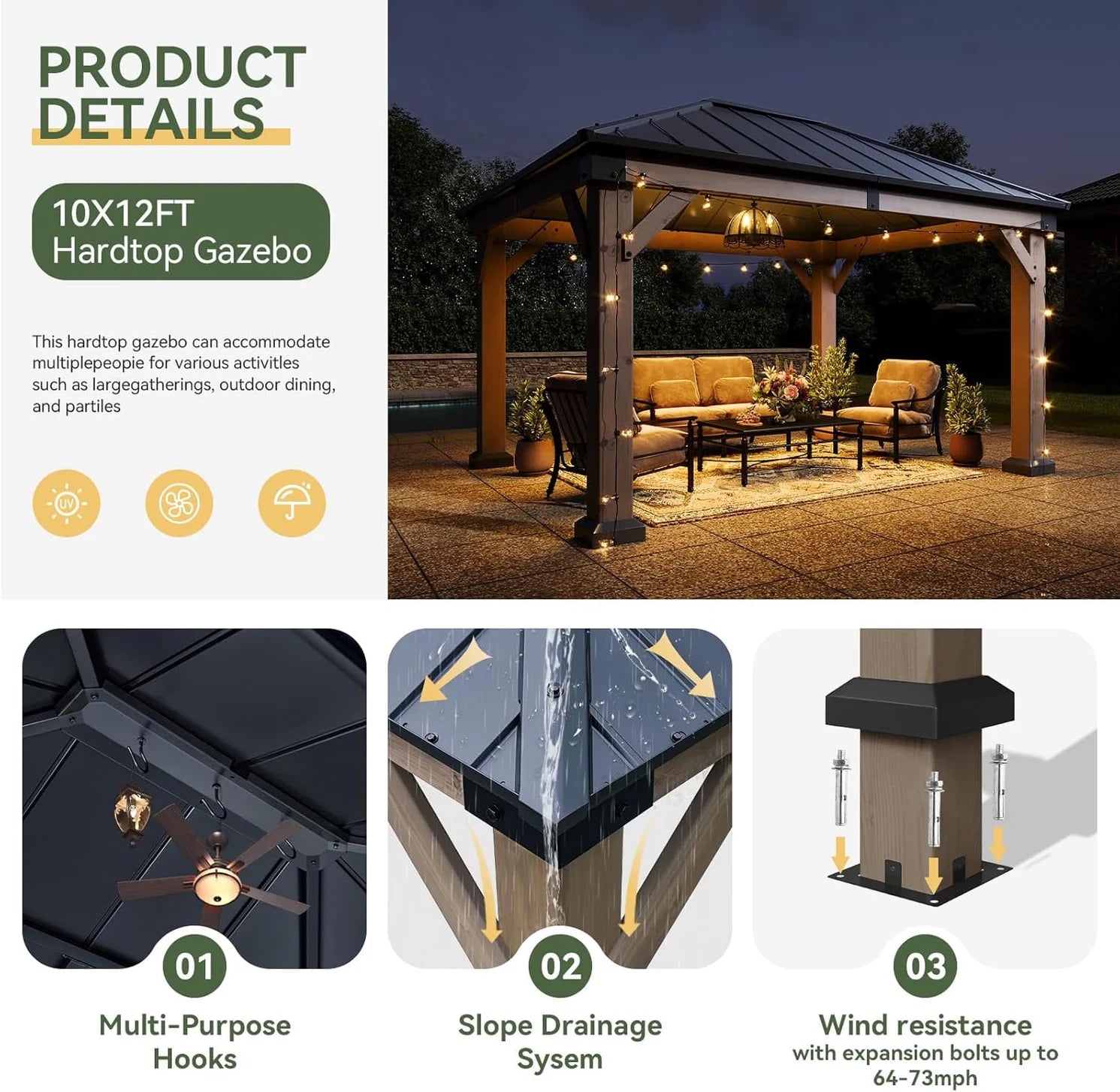 AOXUN Cedar Wooden Gazebo