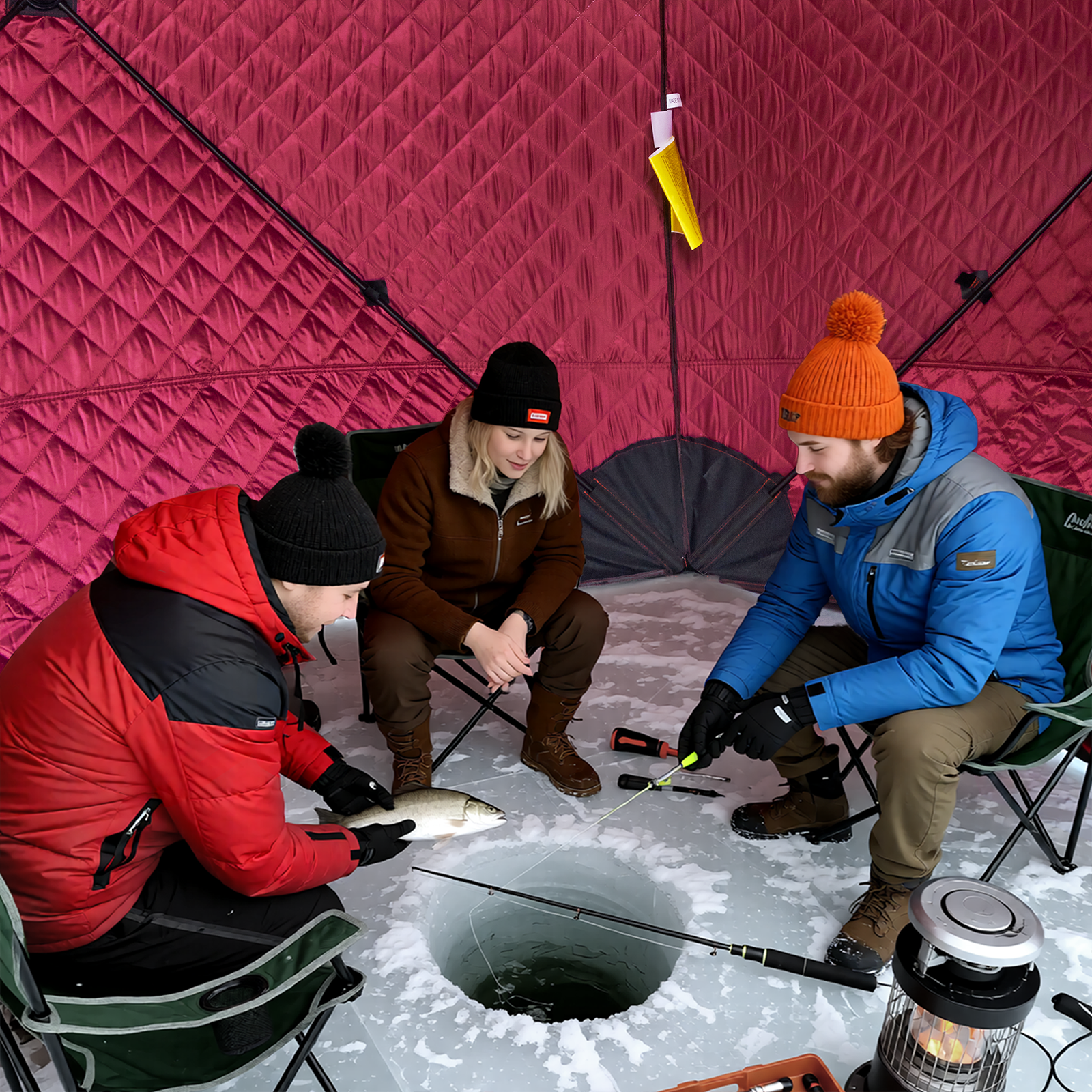 Aoxun Ice Fishing Tent Pop Up Instant Setup 3-4 Person Portable Shanty Hub Waterproof Insulated Shelter for Winter Fishing & Camping