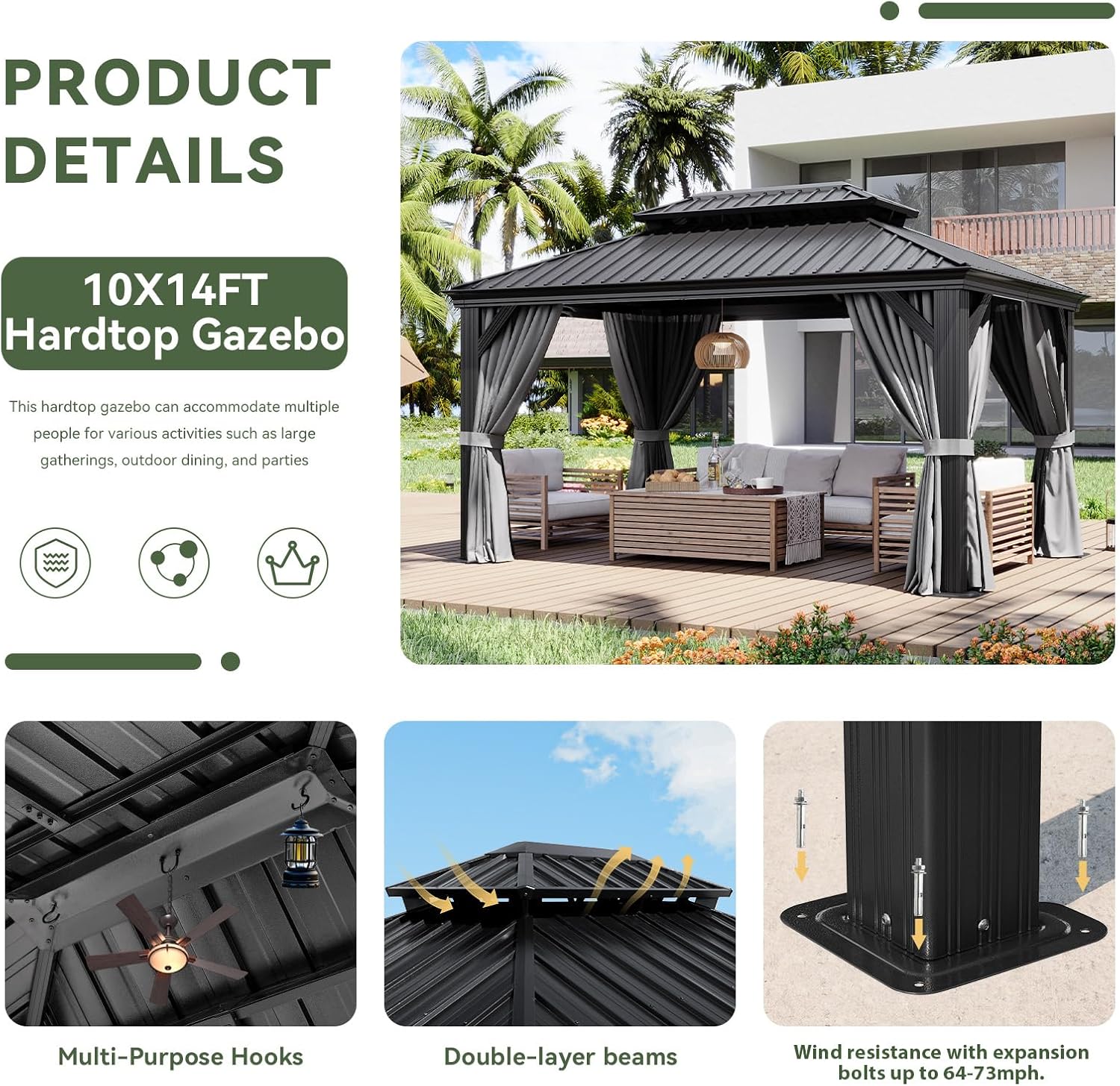 Hardtop Aluminum Gazebo with Rain Gutter