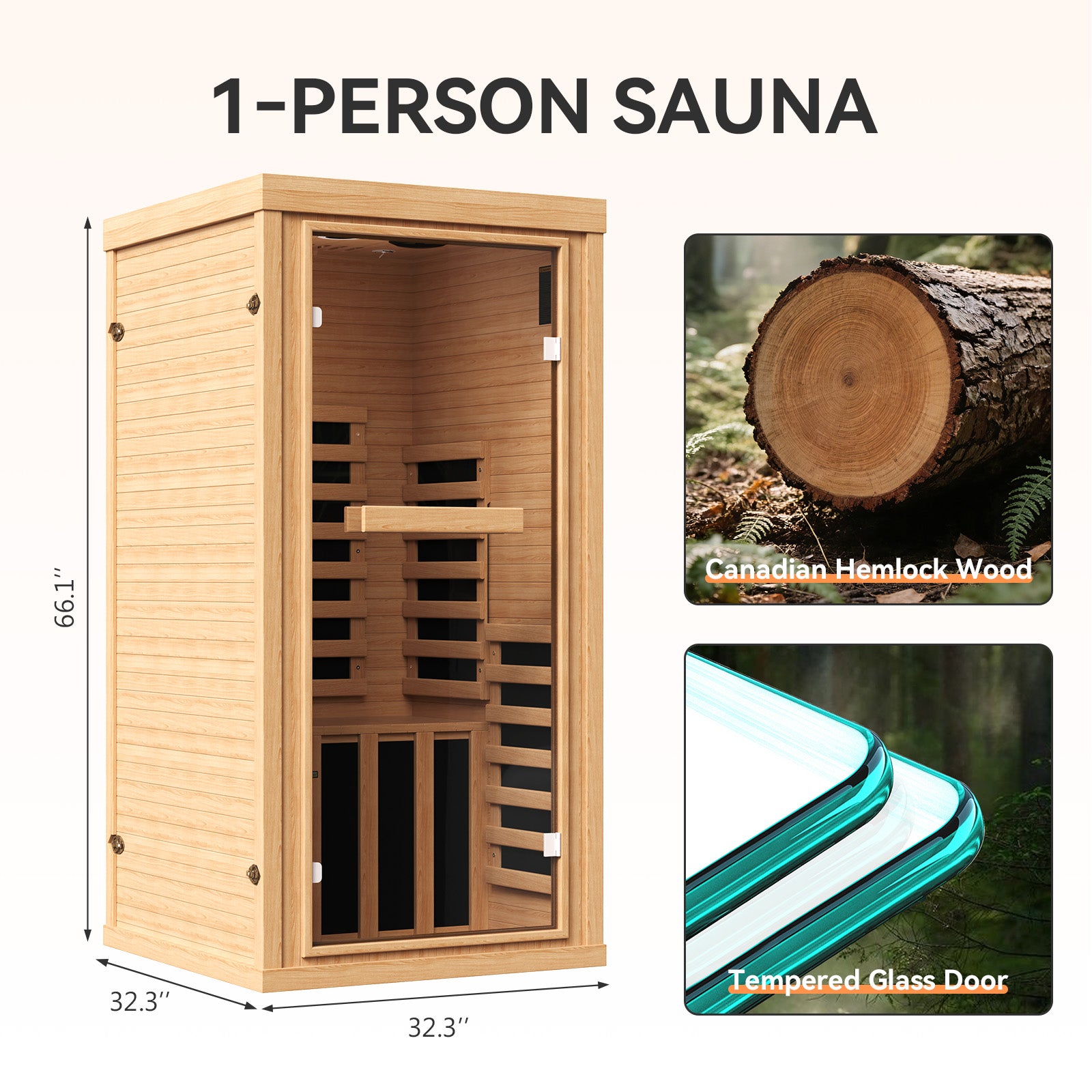 Aoxun Infrared Sauna Home Sauna, Indoor Sauna, Low EMF Far Infrared, 1-2 Person, Chromotherapy Light, Canadian Hemlock Wood, Blutooth Speakers