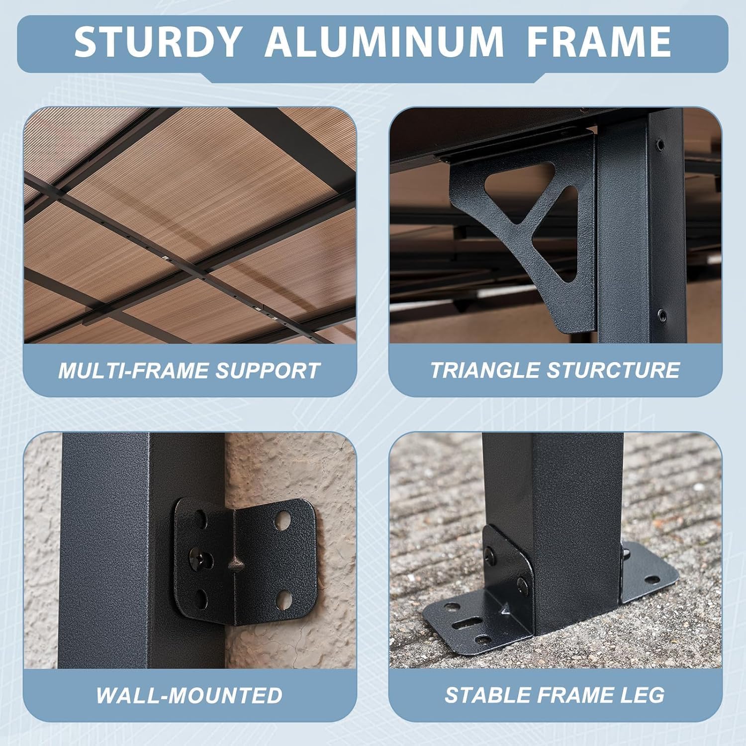 Aoxun 10' x 12' Gazebo, Premium Pergola with Sloped Roof, Aluminium Structure Large Wall-Mounted Heavy Duty Awnings, for Backyard, Patio, Deck and Lawn(Black)