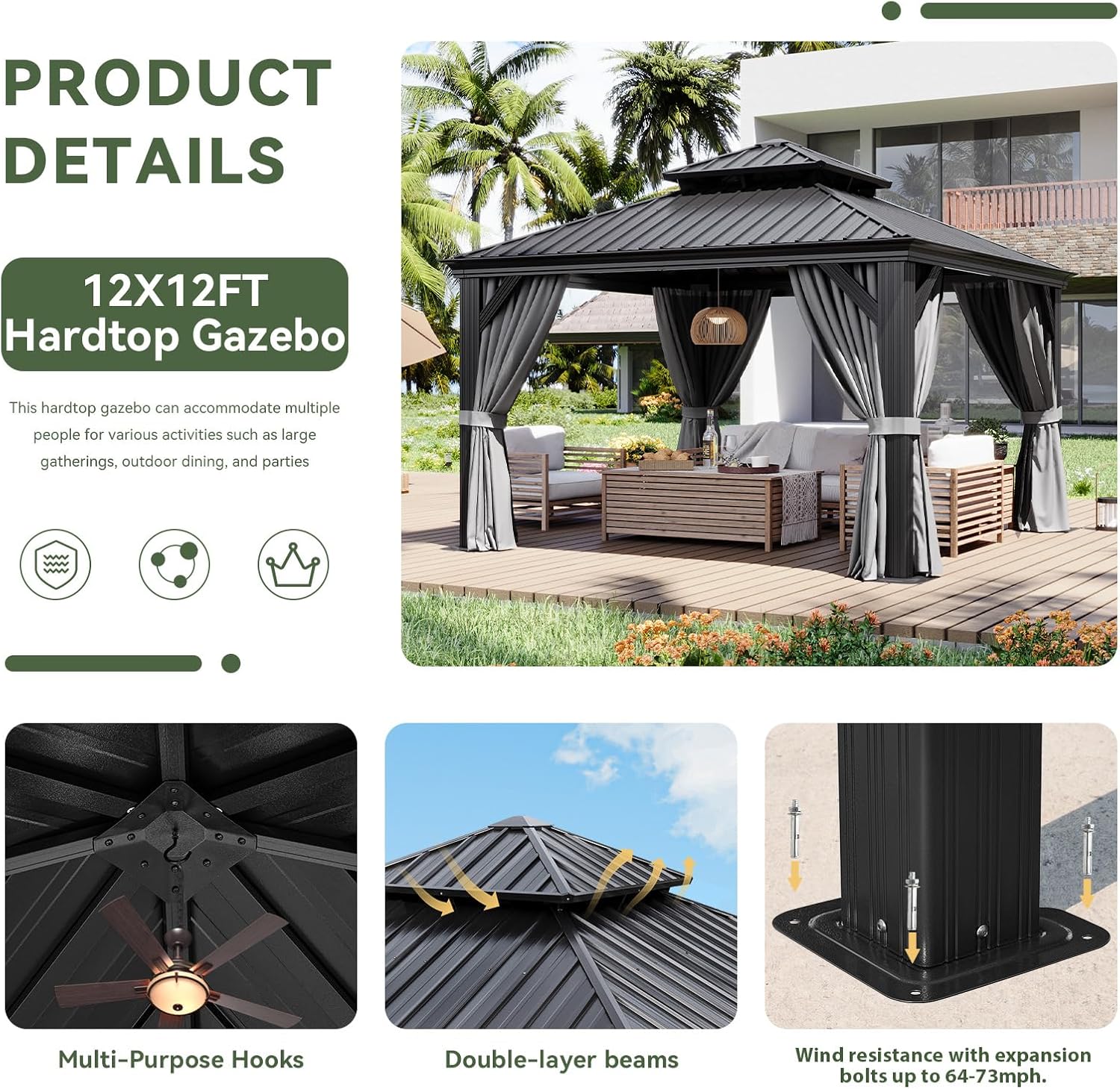 Hardtop Aluminum Gazebo with Rain Gutter
