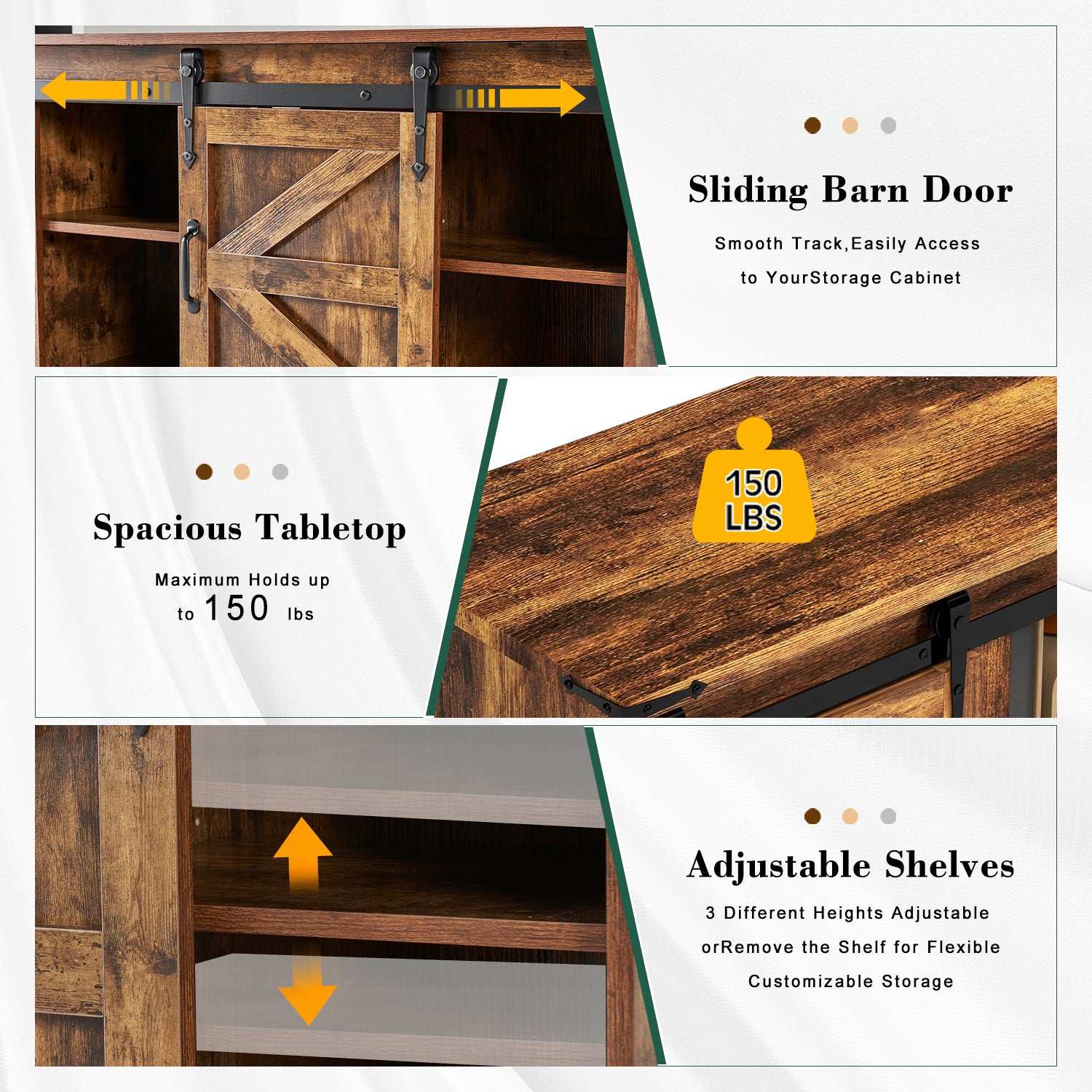 58" Farmhouse TV Stand for TVs up to 65", Sliding Track Doors and Thickened Base, Brown