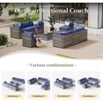 10 Piece Patio Furniture Set Wicker Rattan Patio Conversation Set Outdoor Sectional Sofa Set with Coffee Table and 4” Thickened Cushions, Blue(Waterproof Cover Included)