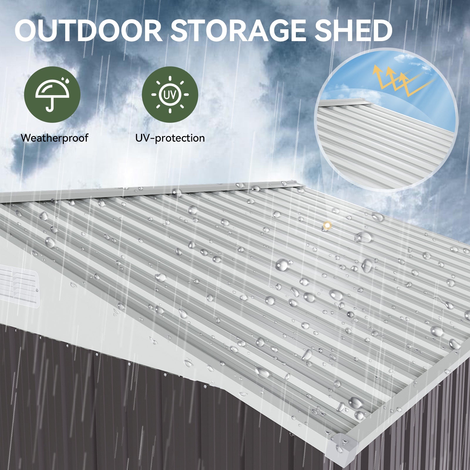 9.6’x 7.8’ Outdoor Storage Shed, Metal Garden Tool Shed with Lockable Door, Galvanized Steel Shed for Backyard, Lawn and Patio, Gray